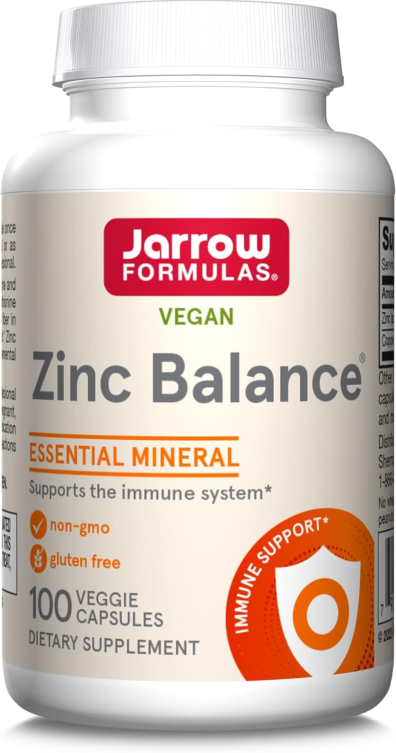 Jarrow Formulas Zinc Balance 15 mg - 100 Servings (Veggie Caps) - Includes Copper - Essential Mineral for Immune System Support - Dietary Supplement - Gluten Free - Vegan