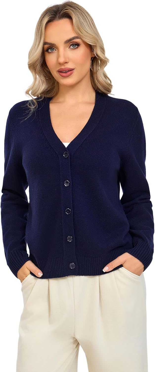 Knit Cardigans for Women - 100% Merino Wool Sweater V-Neck Chunky Warm Open Front Jacket with Buttons for Fall Winter - Image 2