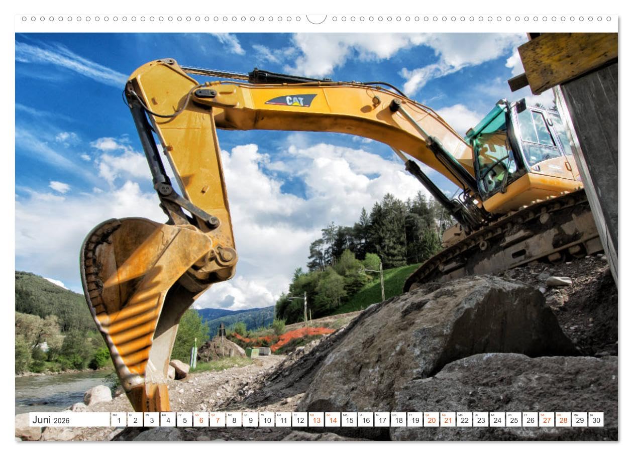 Baumaschinen - Maschinen auf der Baustelle (hochwertiger Premium Wandkalender 2026 DIN A2 quer), Kunstdruck in Hochglanz: Sie sehen Bilder von Baumaschinen an ihrem Arbeitsplatz (CALVENDO Technologie)