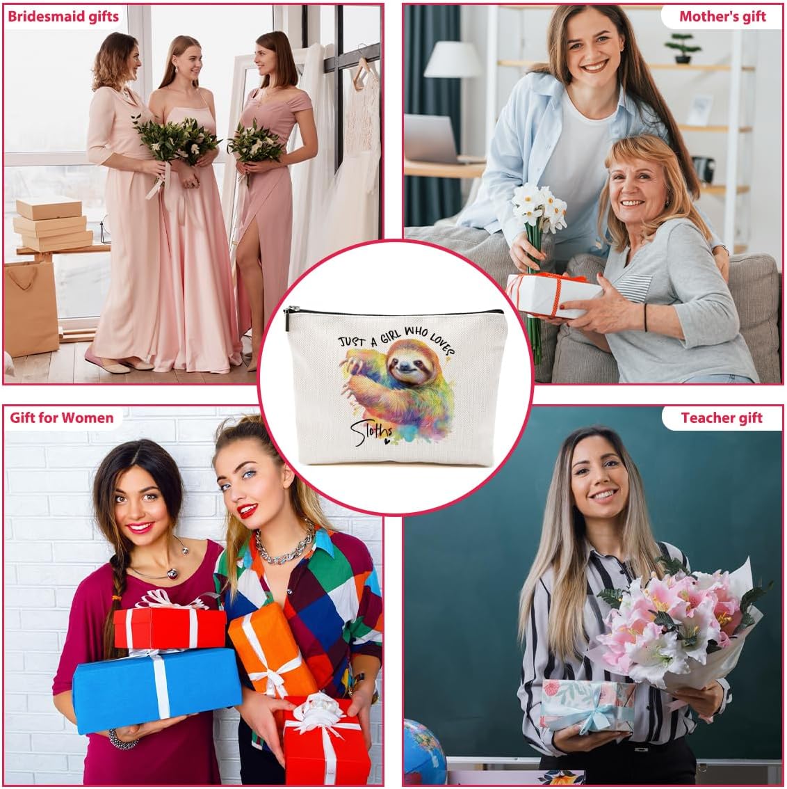 Sloth Gifts Makeup Bag Sloth Stuff Sloths Lovers Cosmetic Bag Travel Organizer Bags Makeup Pouch, Christmas Birthday Animal Lovers Gifts for Women Girls Friends - Image 6