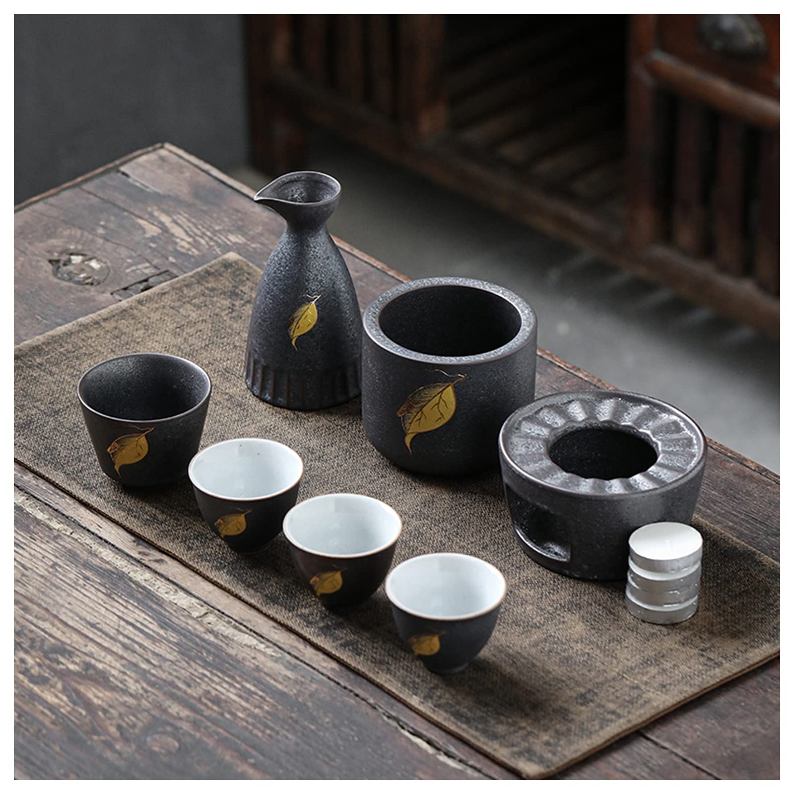 Amazon.co.jp: 伝統的な陶器の燗酒器セット 7点（燗台、燗壺、酒器