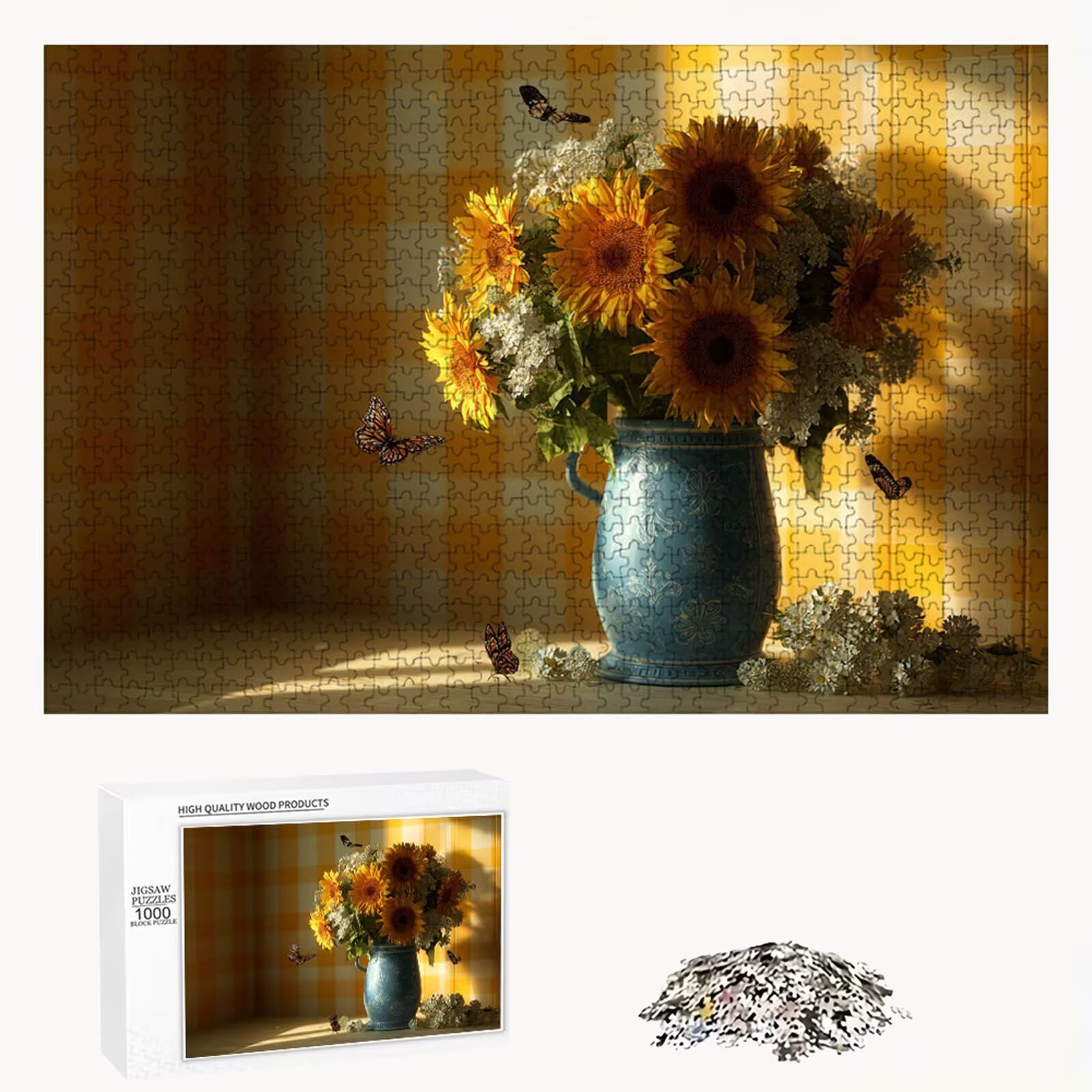 Puzzle 2000 elementów - Słonecznik i krajobraz - Trwałe drewniane puzzle z literami z tyłu - 70 x 100 cm - Kreatywne hobby bez kurzu - Artykuł kolekcjonerski i ponad 14 lat P3#637