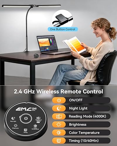 Miniatura 5 de Lámpara de escritorio LED para oficina en casa, lámpara de arquitecto para cuidar los ojos con abrazadera, luz de computadora de atenuación continua