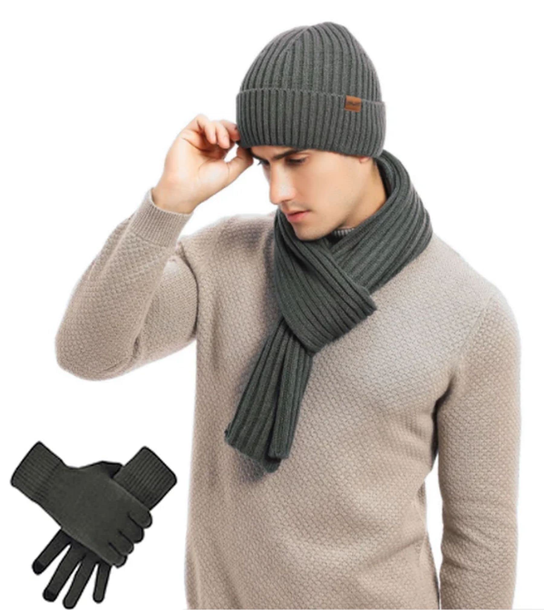 Gorro bufanda y guantes GFM de punto térmico de invierno para hombre conjunto de 3 piezas 4