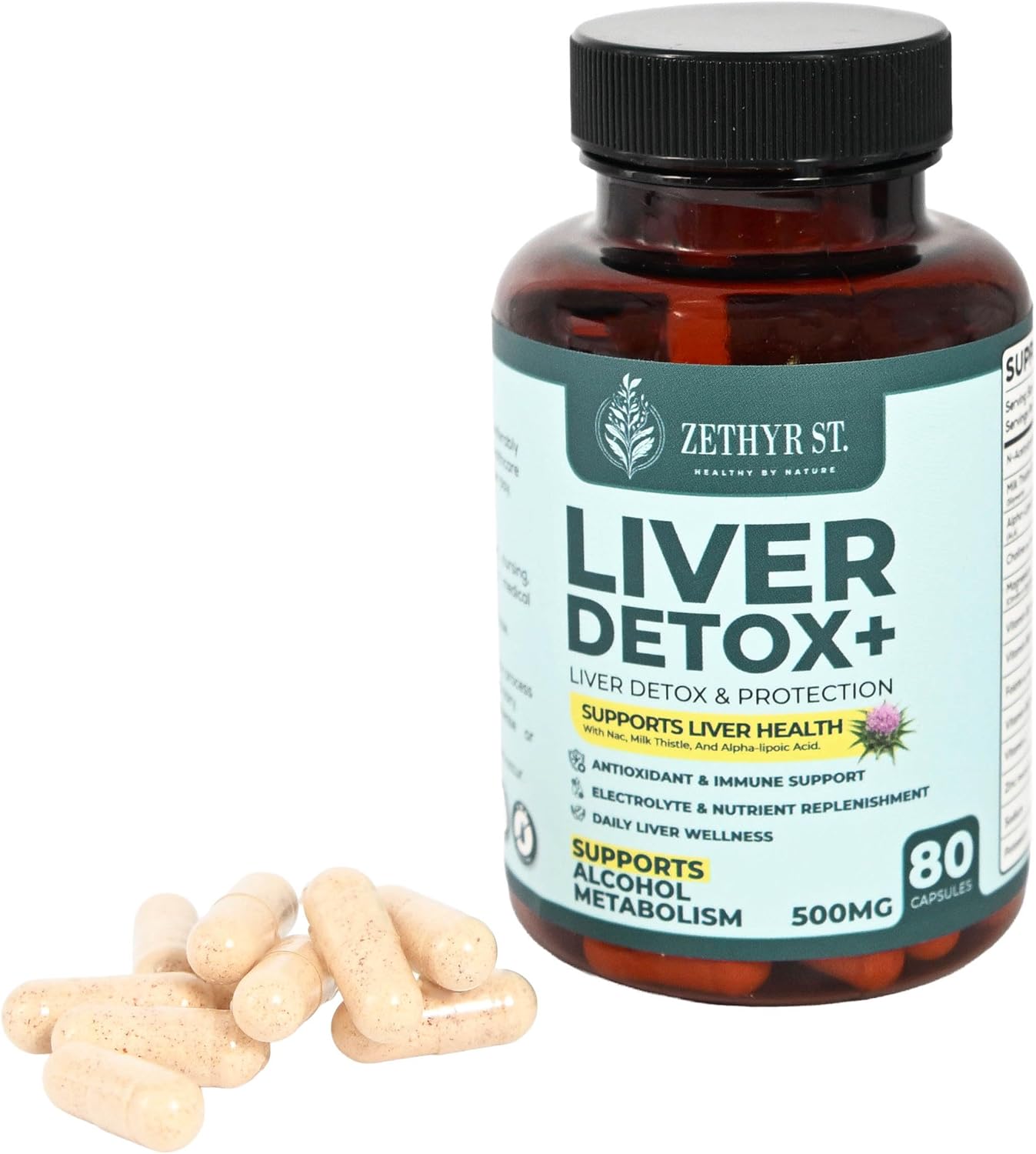 zethyr st. liver detox+ with milk thistle - premium dose - liver cleanse detox & repair with nac, ala, choline & b-vitamins - 80 capsules for daily antioxidant support