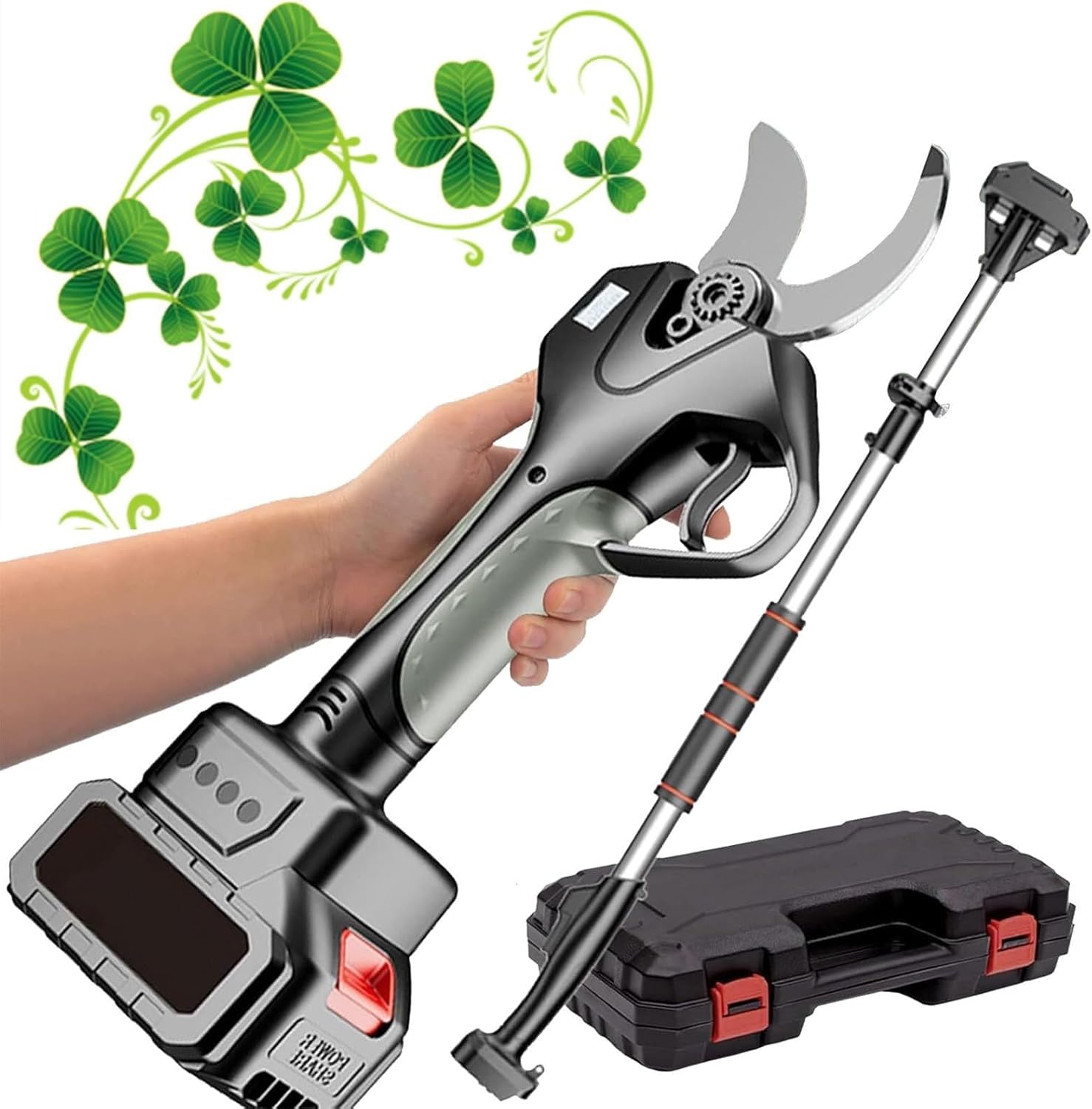 Cordless Pruner for Tree Trimming, 21V 4500mAh Battery with Extension Rod for Gardens and Orchards