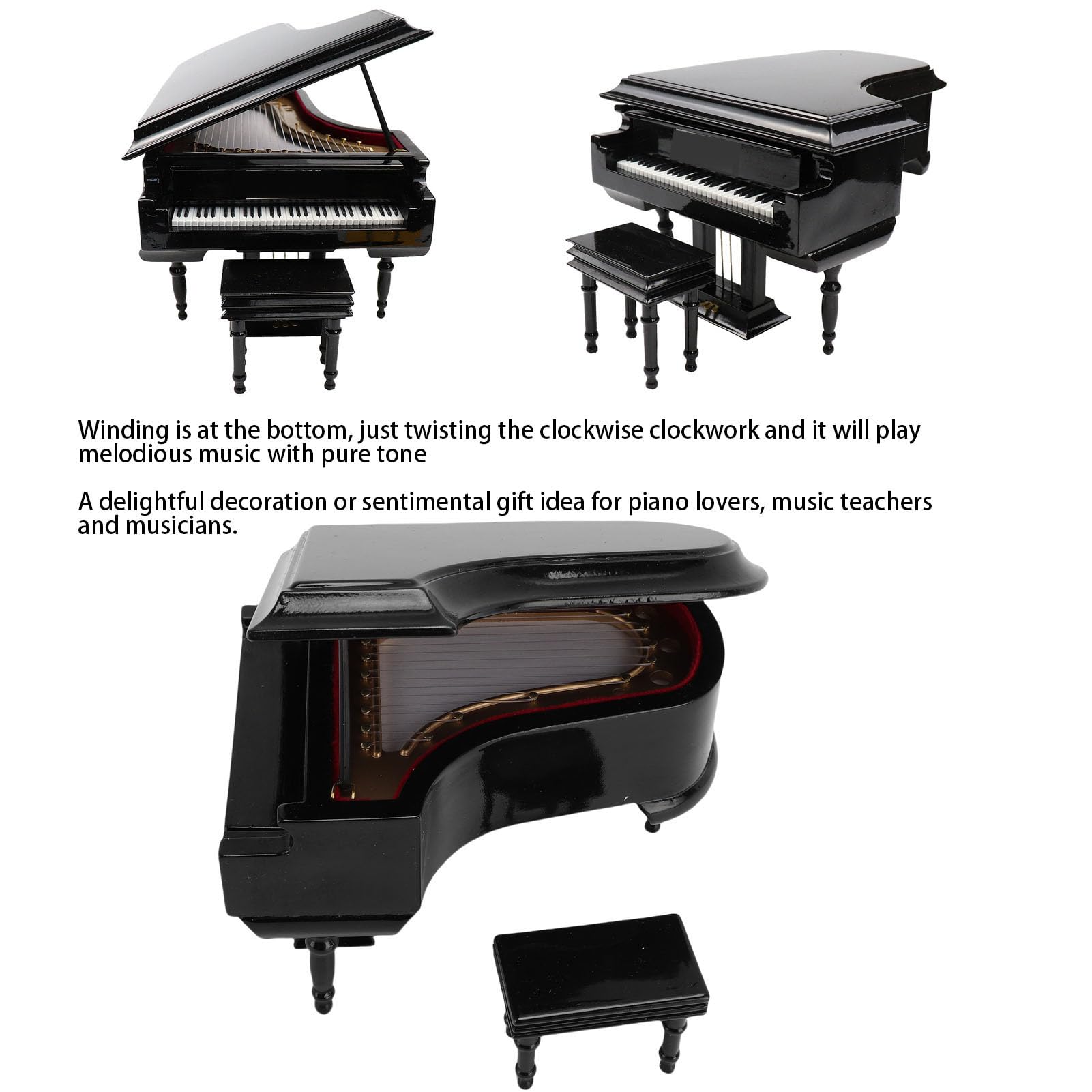 Modelo de Piano en Miniatura, Mini Piano de Cola de Madera, Adorno de Instrumento Musical con Mecanismo de Cuerda, GIFS para Amantes de la Música, Pianistas, Decoración del
