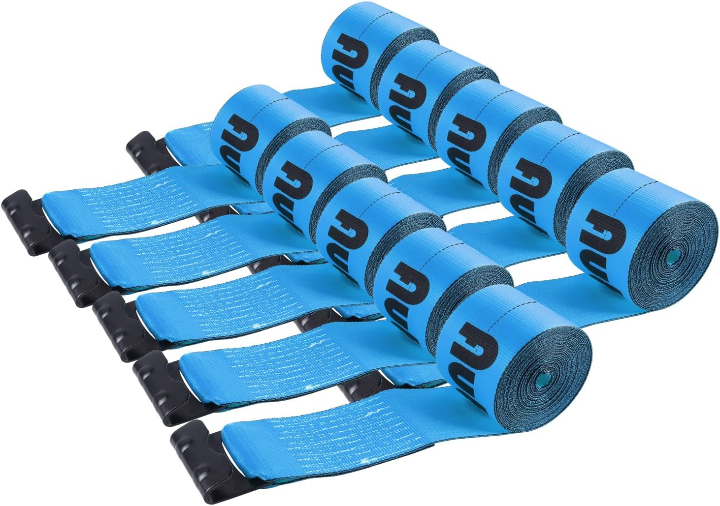 4" x 30' Straps for Flatbed Trailer Blue Heavy Duty Tie Down Flat Hooks WLL 5400 lbs | 4 Inch Cargo Control for Flatbed Truck Utility (10 Pack)