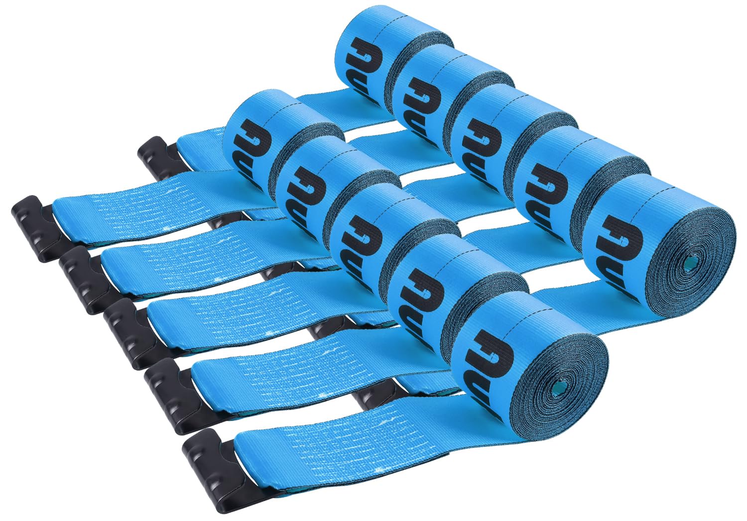 Lot de 10 Sangles de 10,2 cm x 9,1 m pour remorque à Plateau – Crochets Plats résistants – 2 449,4 kg – Contrôle du Chargement de 10,2 cm pour Camion à Plateau Utilitaire
