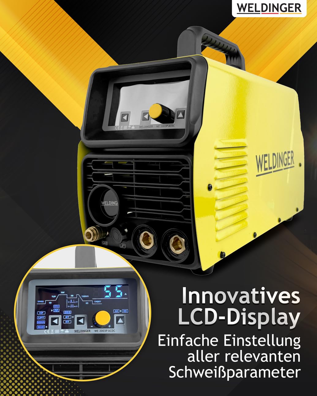 WELDINGER WIG-Schweißgerät WE 2003P ACDC - Inverter HF-Zündung zum Schweißen von Aluminium 2T/4T Puls auch MMA 5 Jahre Garantie