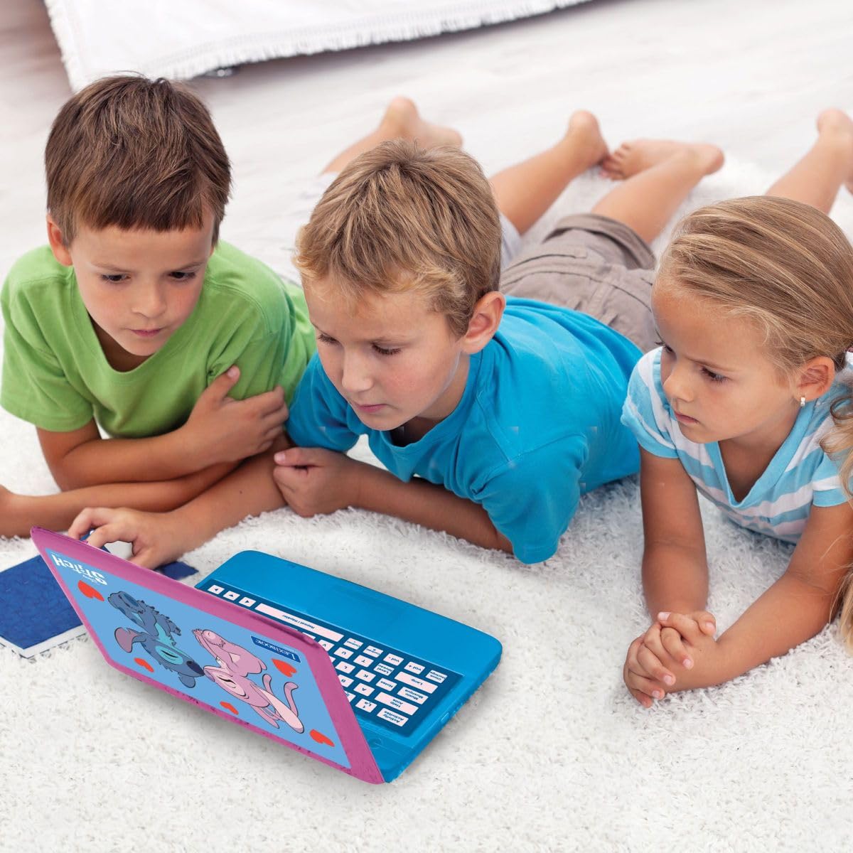 Lexibook, Disney Stitch, Dwujęzyczny Laptop Edukacyjny, 124 Aktywności (Angielski i Francuski), Ekran 2.8’’, Prawdziwa Klawiatura i Mysz, Nauka i Gry, Różowy i Niebieski, JC498DI1