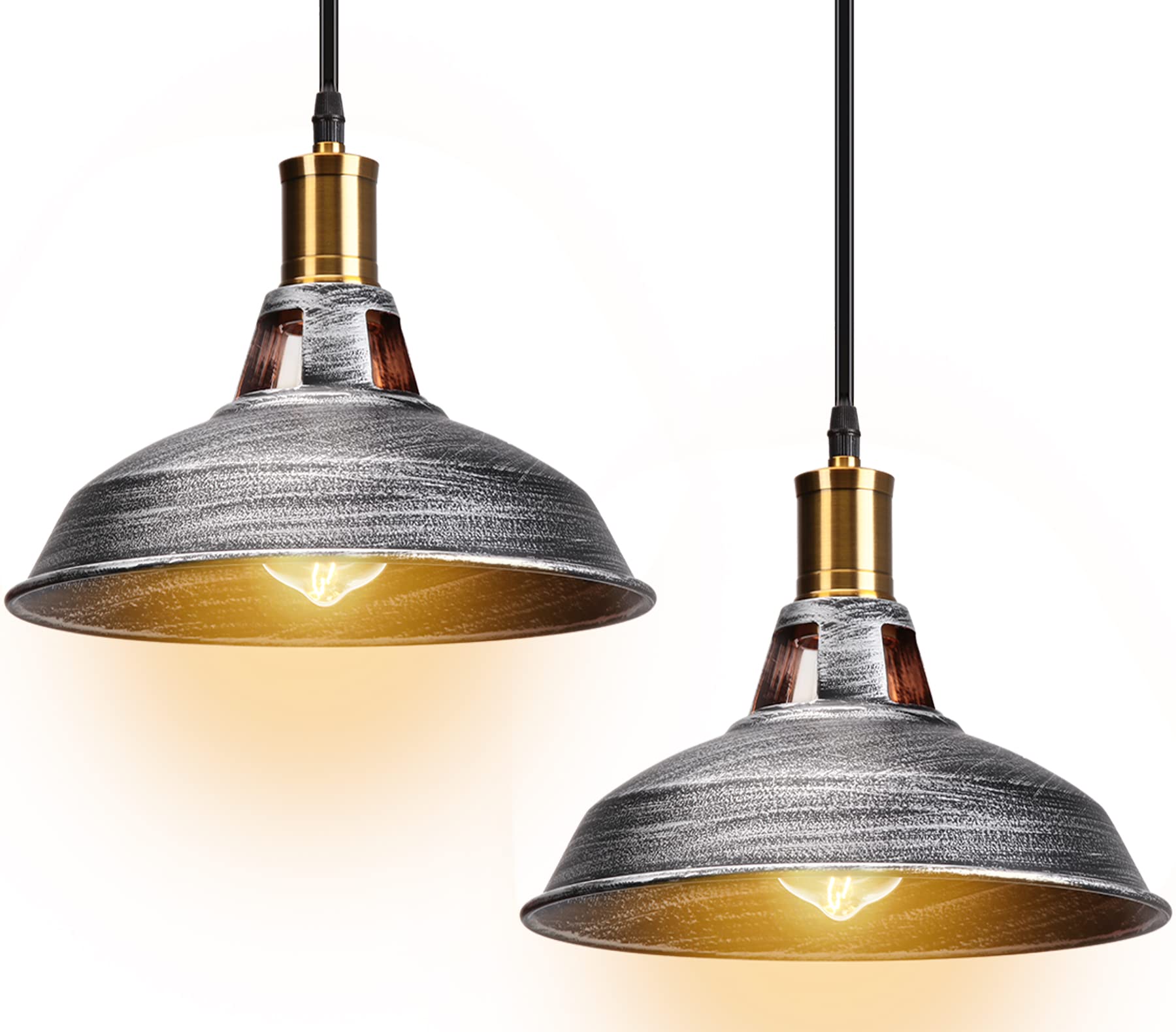 STOEX 2 Pack suspensión lámpara industrial estilo vintage de metal,retro lámpara colgante de iluminación interior lámpara de techo 27cm para salón cocina dormitorio restaurent, plateado
