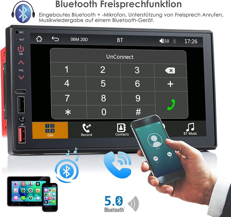 iFreGo 7" 2 DIN Autórádió Apple CarPlay és Android Támogatással - Bluetooth 5.1, Érintőképernyő, 7 Színű Háttérvilágítás, Telefon Csatlakozá
