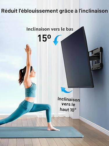 PERLESMITH TV Wall Bracket, for 26-60 Inch Television up to 40 kg, Swivel Tilt TV Bracket 43 55 Inch, Wall Mount max. VESA 400x400 mm, PSMFK10 - 5