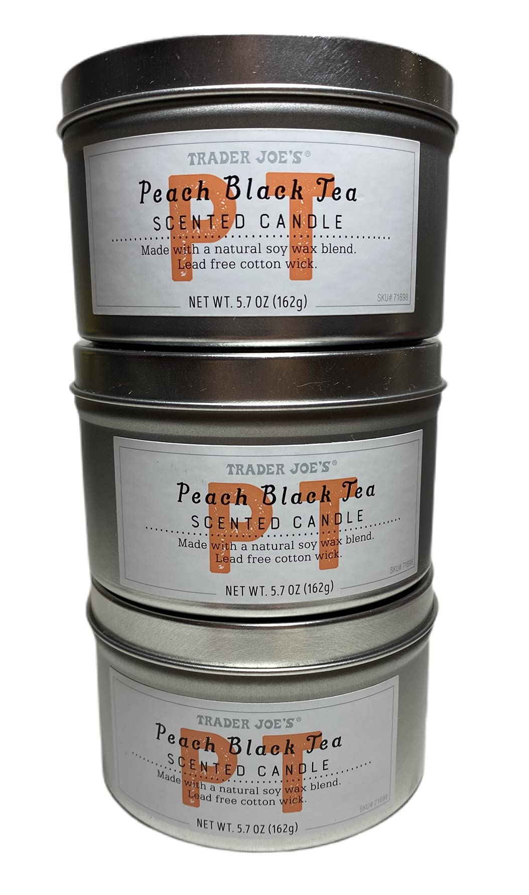 Trader Joe's Peach Black Tea Scented Candle (Pack of 3)