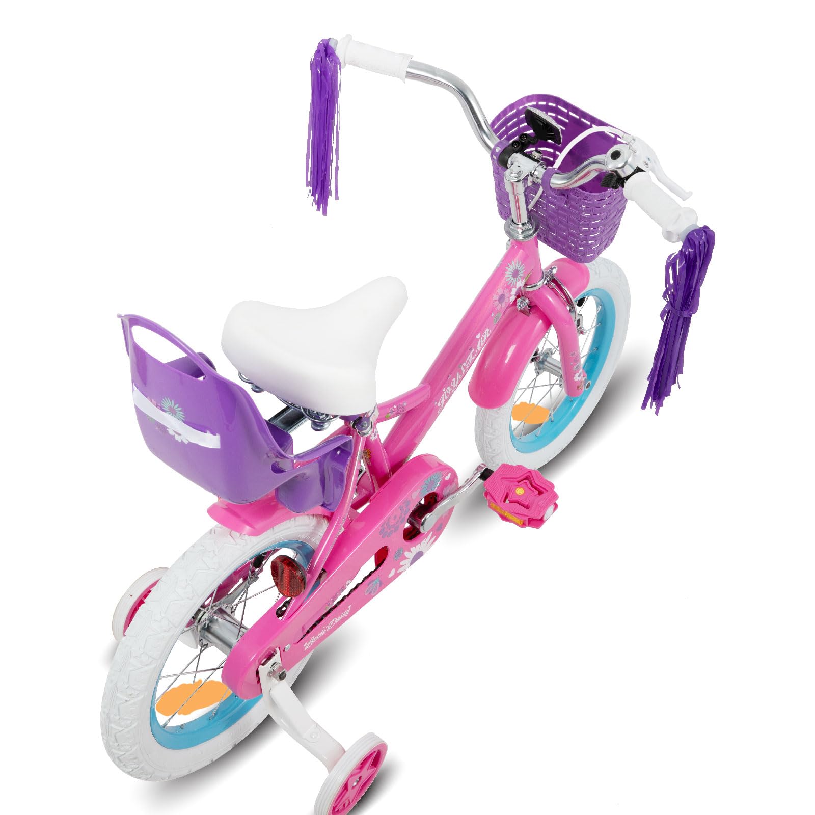 JOYSTAR Bicyclette 12/14/16 pouces pour enfants de 2 à 7 ans avec stabilisateurs, bicyclette pour filles avec panier et serpentins et siège pour poupée