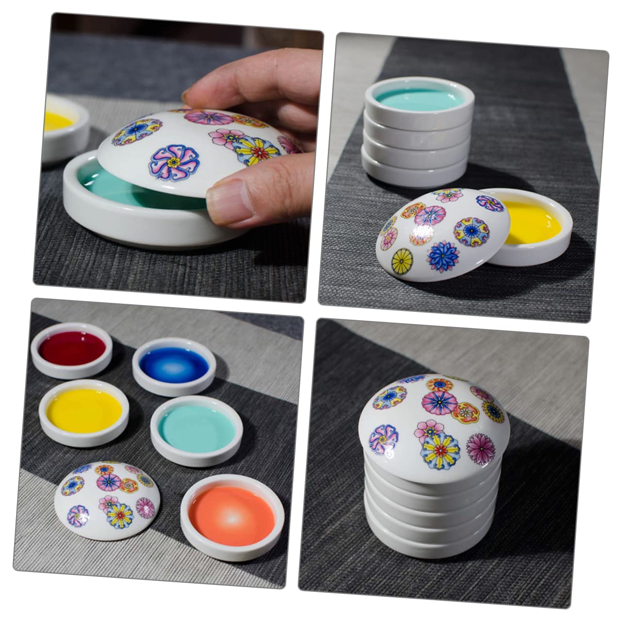 PLAFOPE Palette Ceramique Ronde en Céramique, Plateau à Pigments Empilable, Surface Lisse, 1 Set, pour Aquarelle et Peinture, Facile à Transporter