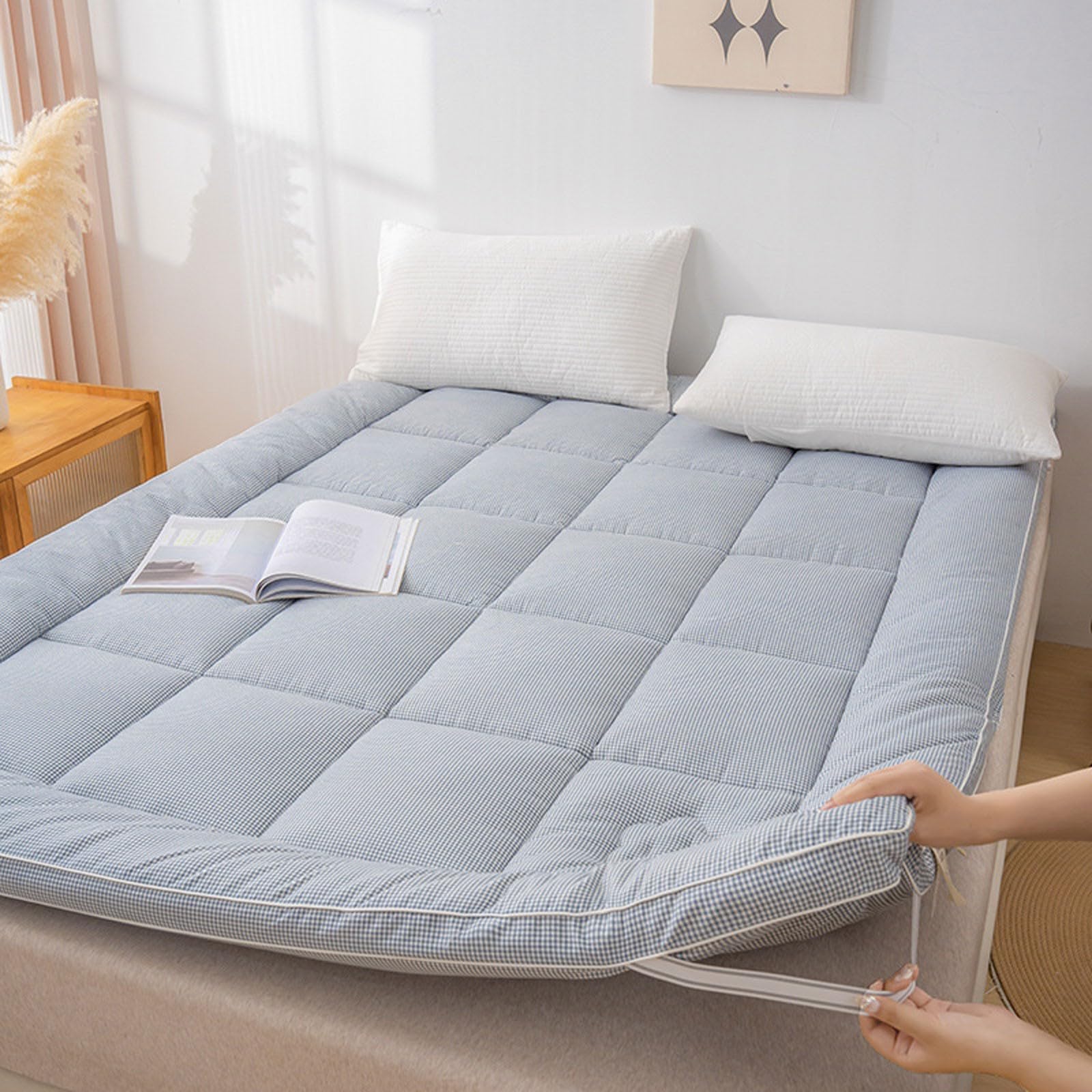Materac Matratze with tiefer Kieszenie Akzent Schlafzimmer Decorativ 100 * 200cm 3 STÜCKE Gsteppte Baumwolle Spannbettlaken and Kissenbezüge Matratzenbezugsschutz für Apartment Hotel Gastfami