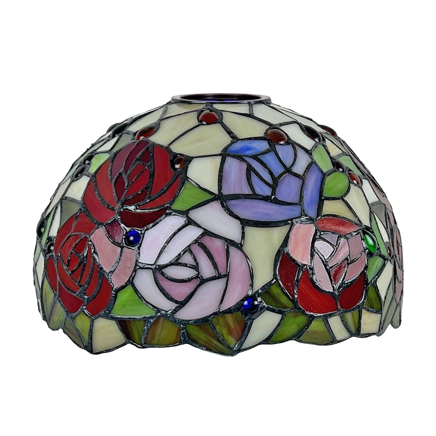 SaryEdge Tiffany Lamp Shade Replacement, 12X7 Inch Rose Stained Glass Lampshades, Only 1-5/8-Inch Fitter Opening for Arched Floor Lamp Torchiere Lamp Pendant Light Ceiling Lamp，，