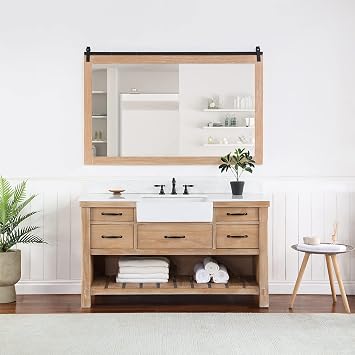 Vinnova Villareal 60" Single Bath Vanity in Weathered Pine Wood & White Farmhouse Basin