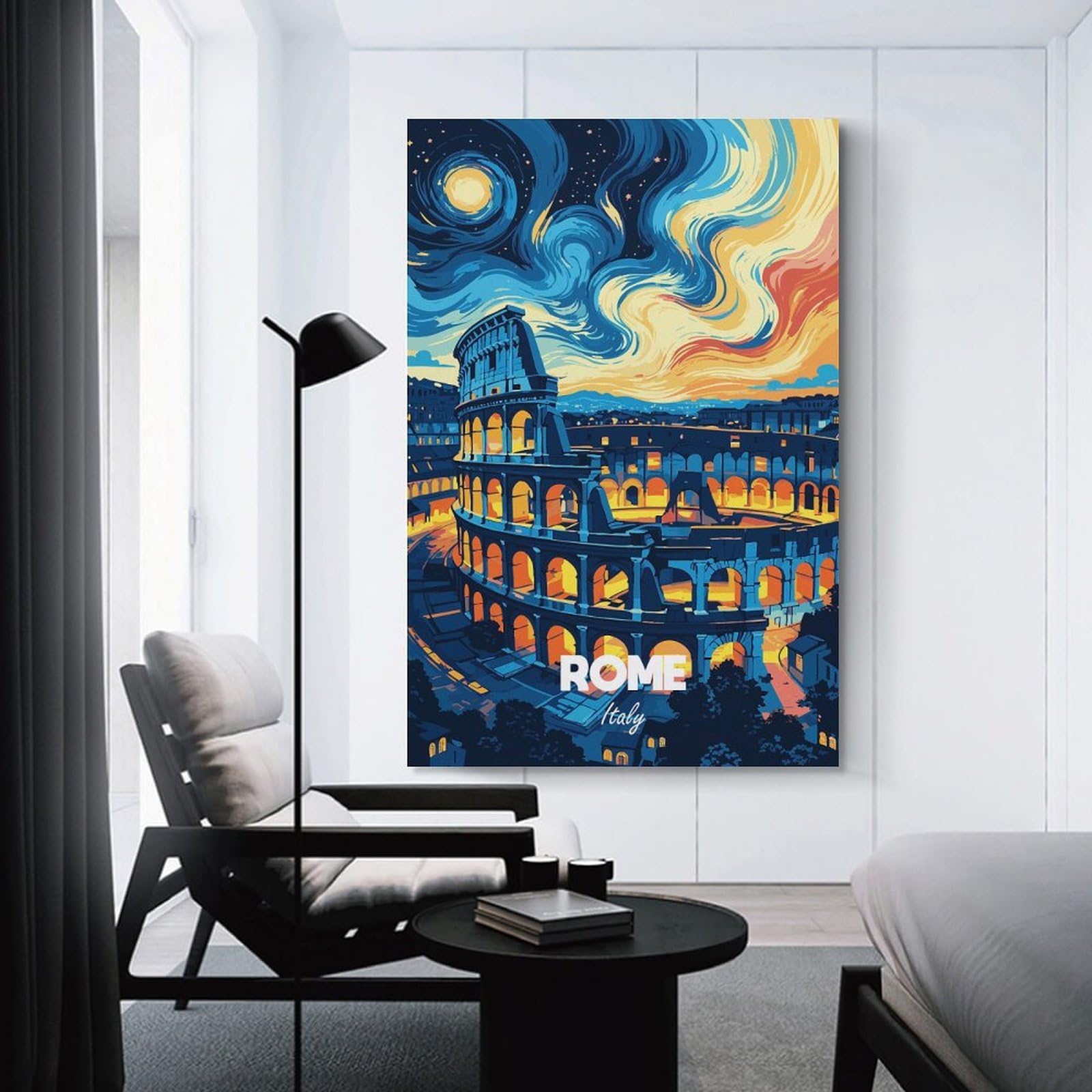 Junmoney Rome Italy Colosseum Night Art Canvas Art Print 20x30inch(50x75cm), for Bedroom Decor, Cosy Corners Or Studios, An Easy Wall Refresh for Bedrooms