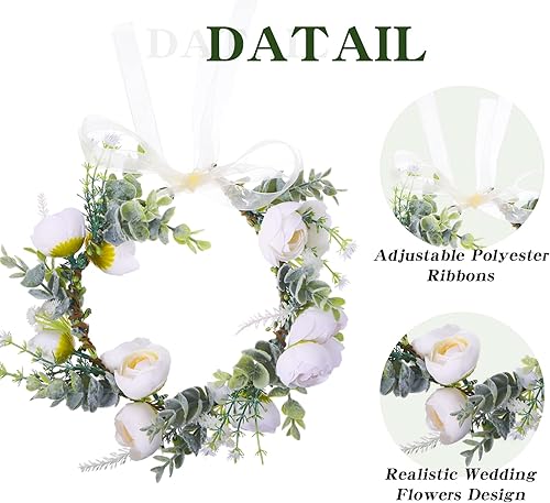 Miniatura 4 de Honoson Arco de corona de flores para perro, collar de boda para perros, anillo de flores para mascotas, gatos y perros, accesorio para fotos de