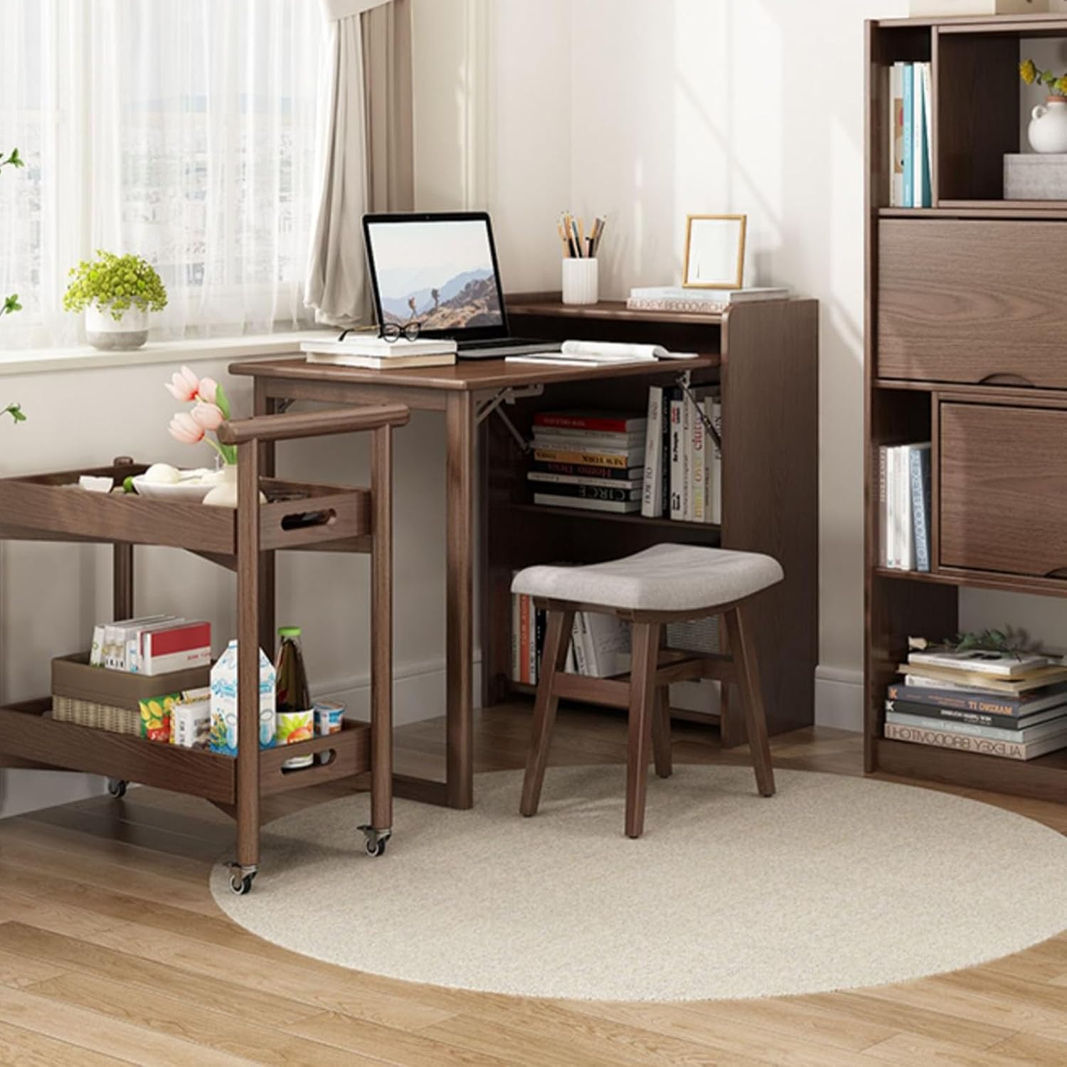 Saddle Vanity Stool,Makeup Stool with Concave Seat Surface,Modern Bench with Solid Wood Legs and Upholstered Seat