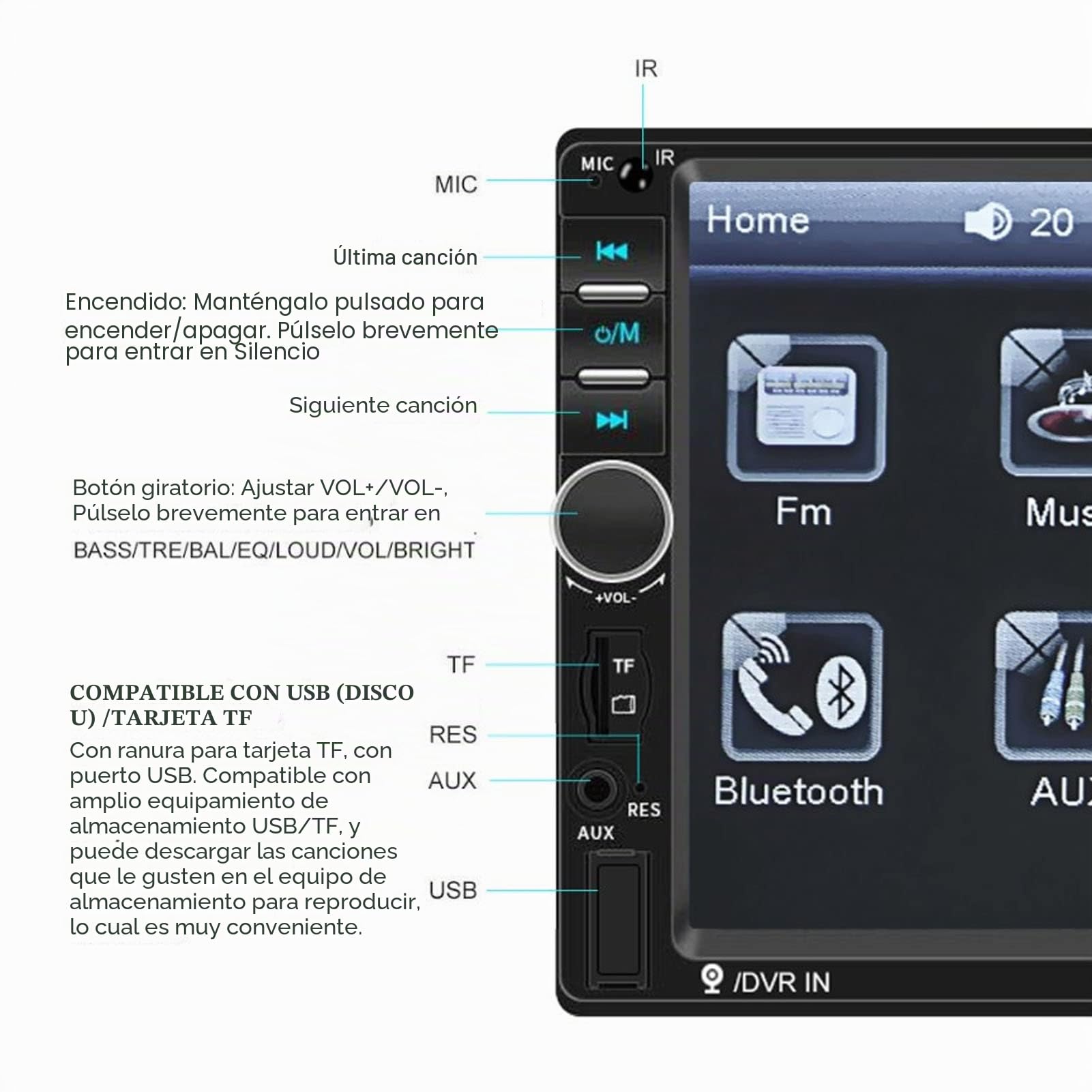 KIMISS Reproductor de Coche con Pantalla Táctil de 7 Pulgadas, 2Din Car Stereo Radio Mirror Link Bluetooth MP5 Player USB FM Receptor