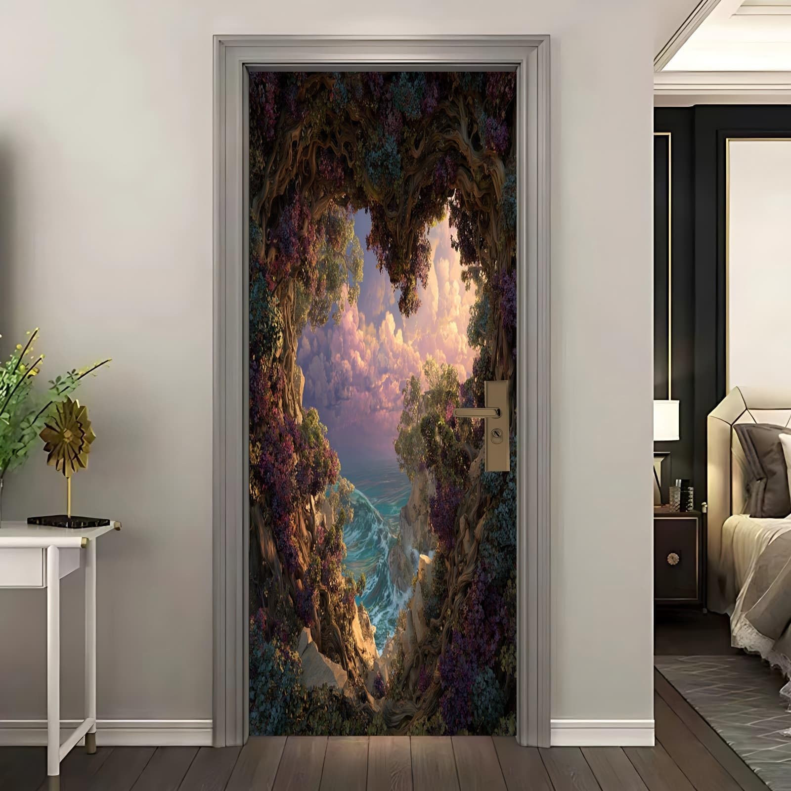 Sticker de porte 3D arbre en cœur 95x205cm amovible pour salon
