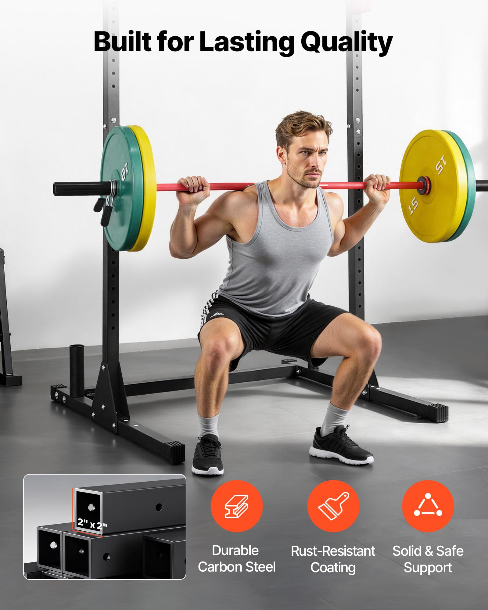 VEVOR Attrezzatura Multifunzionale per Panca Power Rack con Ganci a J Regolabili a 28 Livelli, Allenamento della Forza per 362 kg, Palestra Domestica per Squat con Bilanciere, Sollevamento Pesi