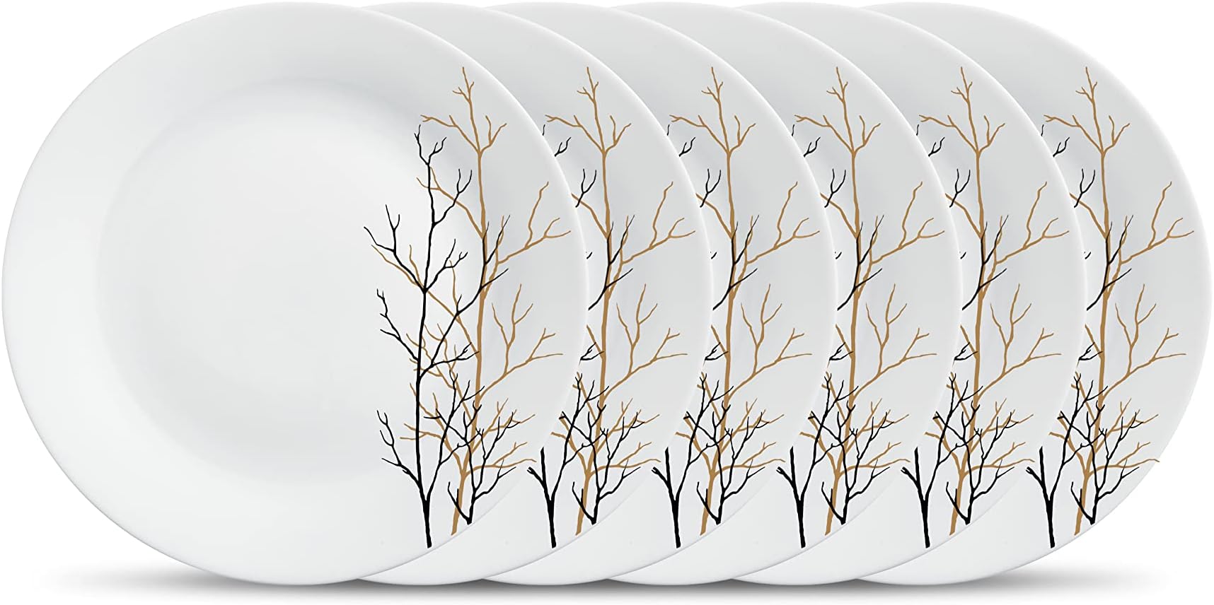 Diva, Ivory Collection, Opal Glass Quarter Plate Set 6 pcs, Golden Fall, White, Standard
