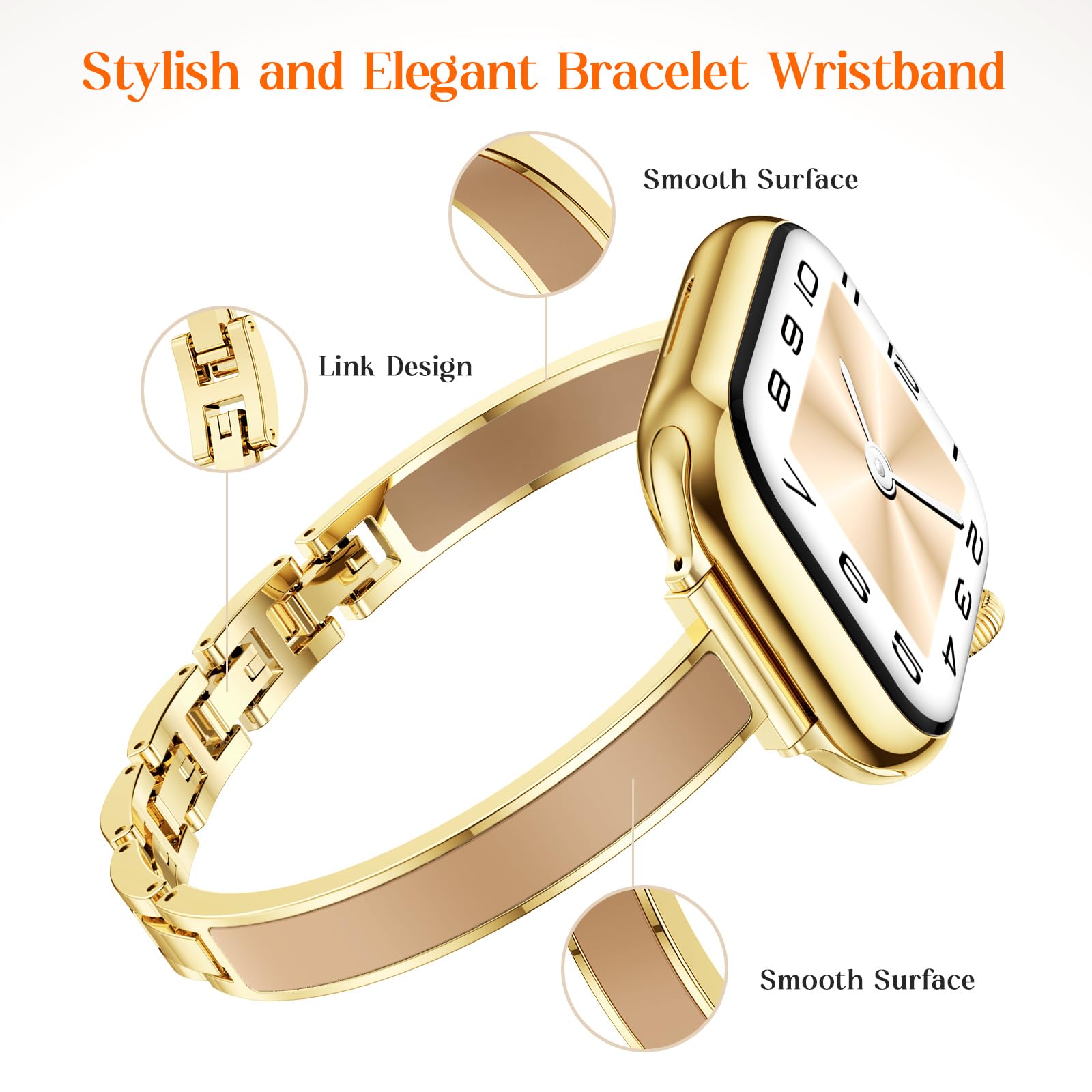 Mosonio Slim Designer Bracelet Bands for Apple Watch Women, Elegant Thin Dressy Metal Band with Embedded Silicone Accents Compatible with Apple Watch Ultra / Series 11 10 9 8 7 6 5 4 SE 3 2 1, Easy-Adjust Link Fancy Strap for iWatch 49mm 46mm 45mm 44mm 42mm 41mm 40mm 38mm (Sizes vary by model) — view 4