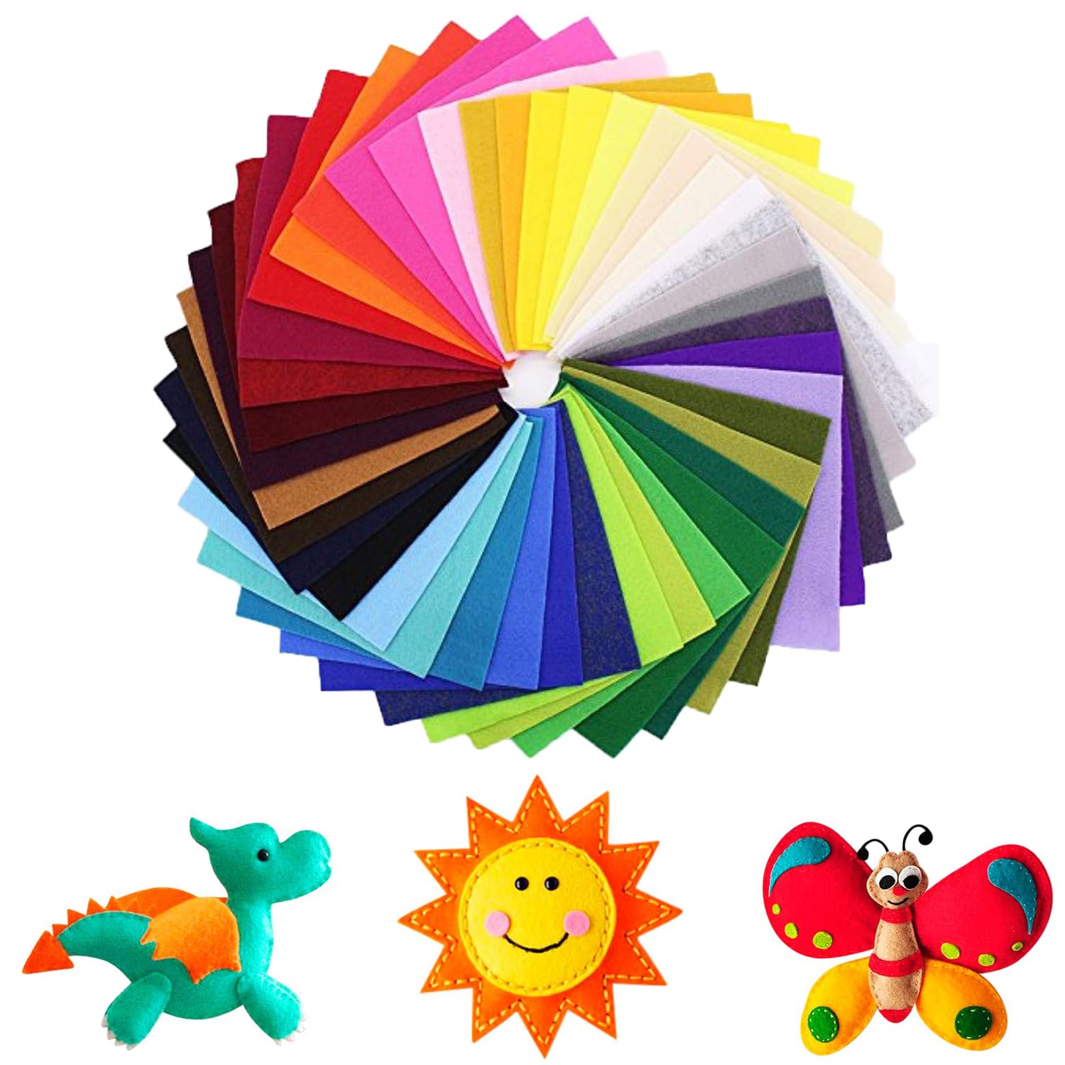 KASTWAVE Felt Fabric Sheets, Arts Crafts Assorted Colors Squares Textile Fabrics DIY Craftwork for Felt Flowers Felt Coasters Felt Jewelry Felt Stickers 40pcs