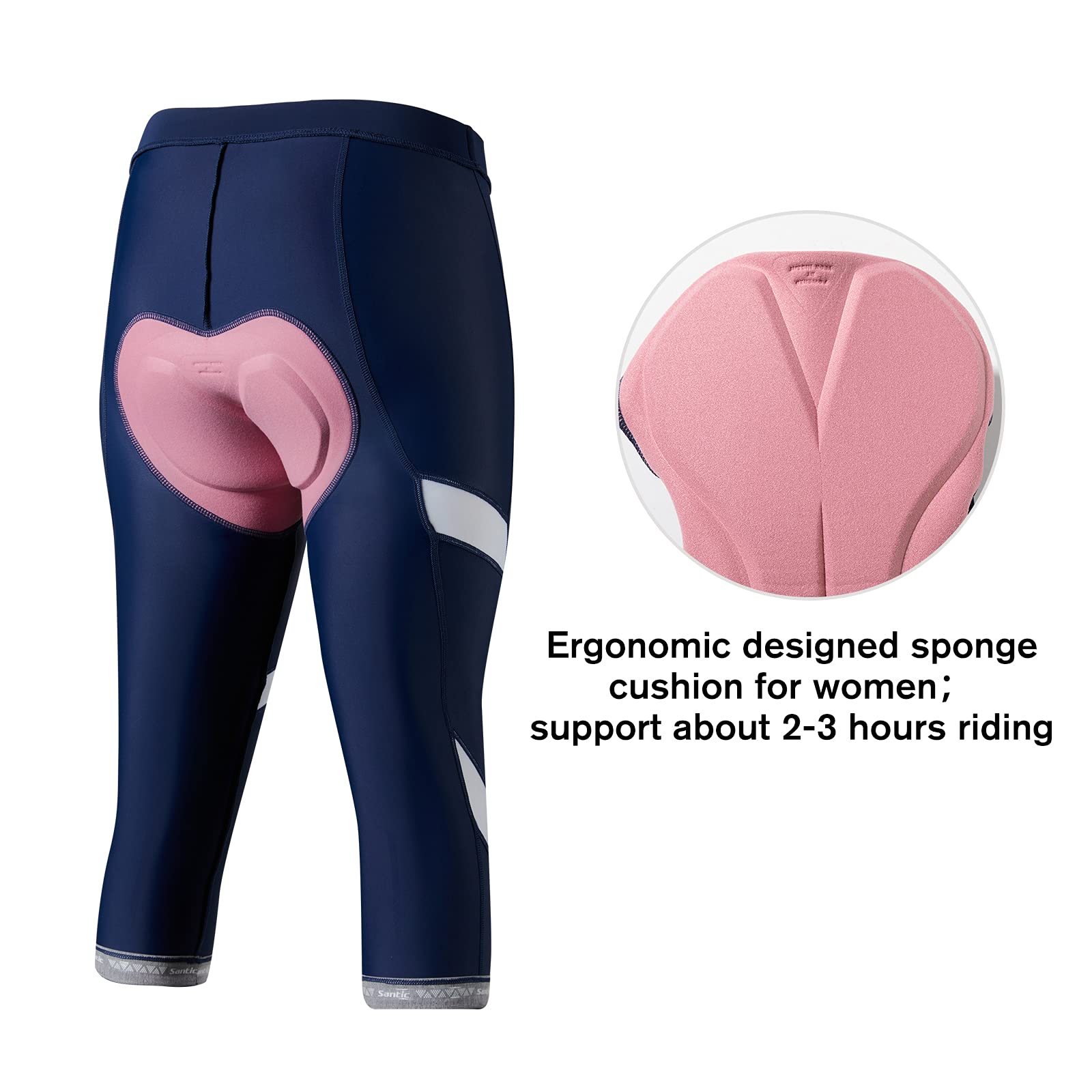 Santic Mallas Ciclismo Mujer 3/4 Culote Ciclista Acolchados UPF50+ Elástico y Transpirable Secado Rápido