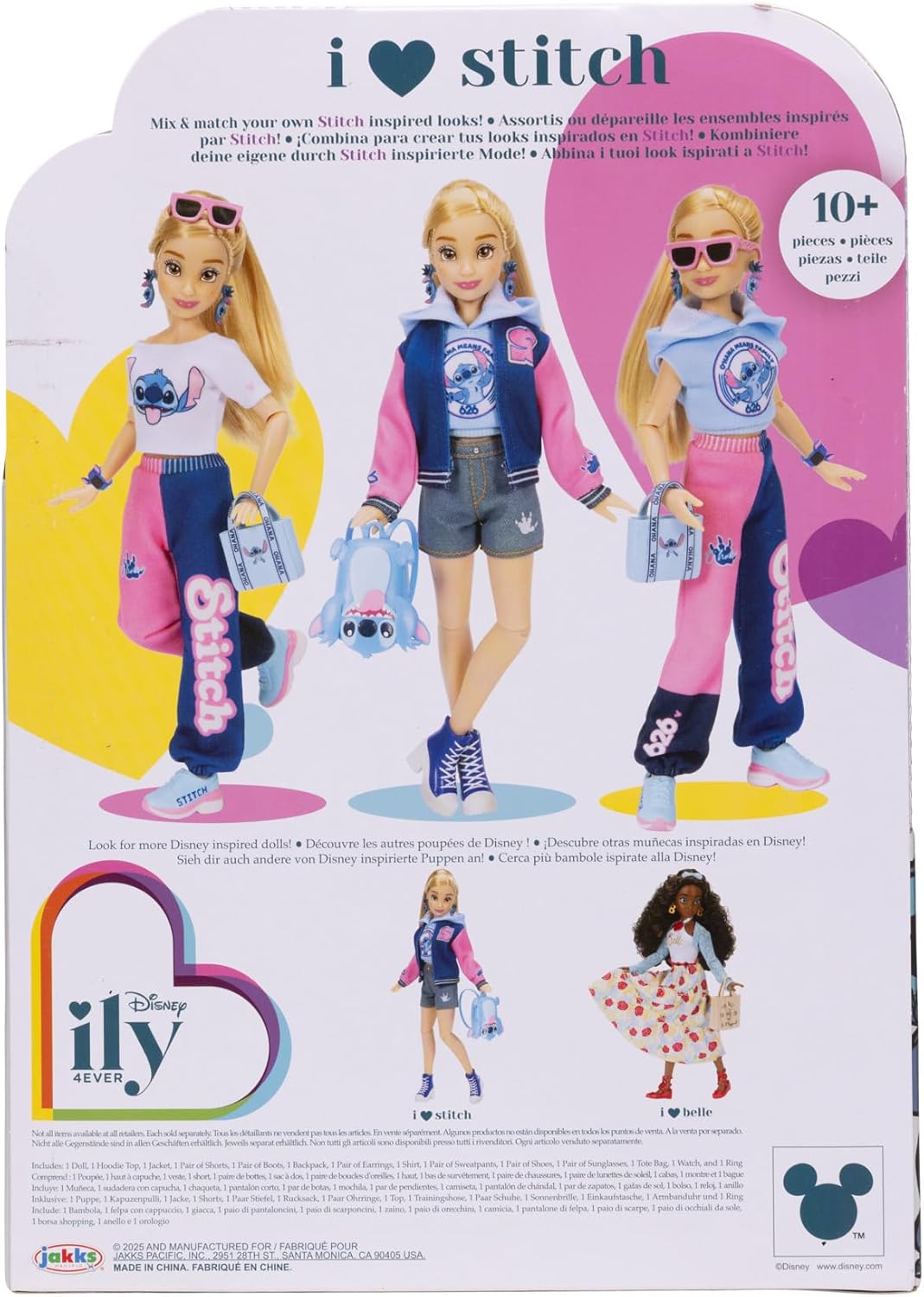 Disney ILY 4ever Fashion Dolls Stitch Inspired with Varsity Jacket 11.5" Tall with 13 Points of Articulation, Two Complete Mix-and-Match Outfits and a Shiny Mickey Ring for You to Wear!