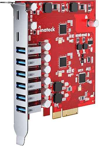 Inateck Tarjeta de extensión PCIe a USB 3.2 Gen 2 con ancho de banda de 16 Gbps, 6 puertos USB tipo A y 2 puertos USB tipo C, RedComets U22