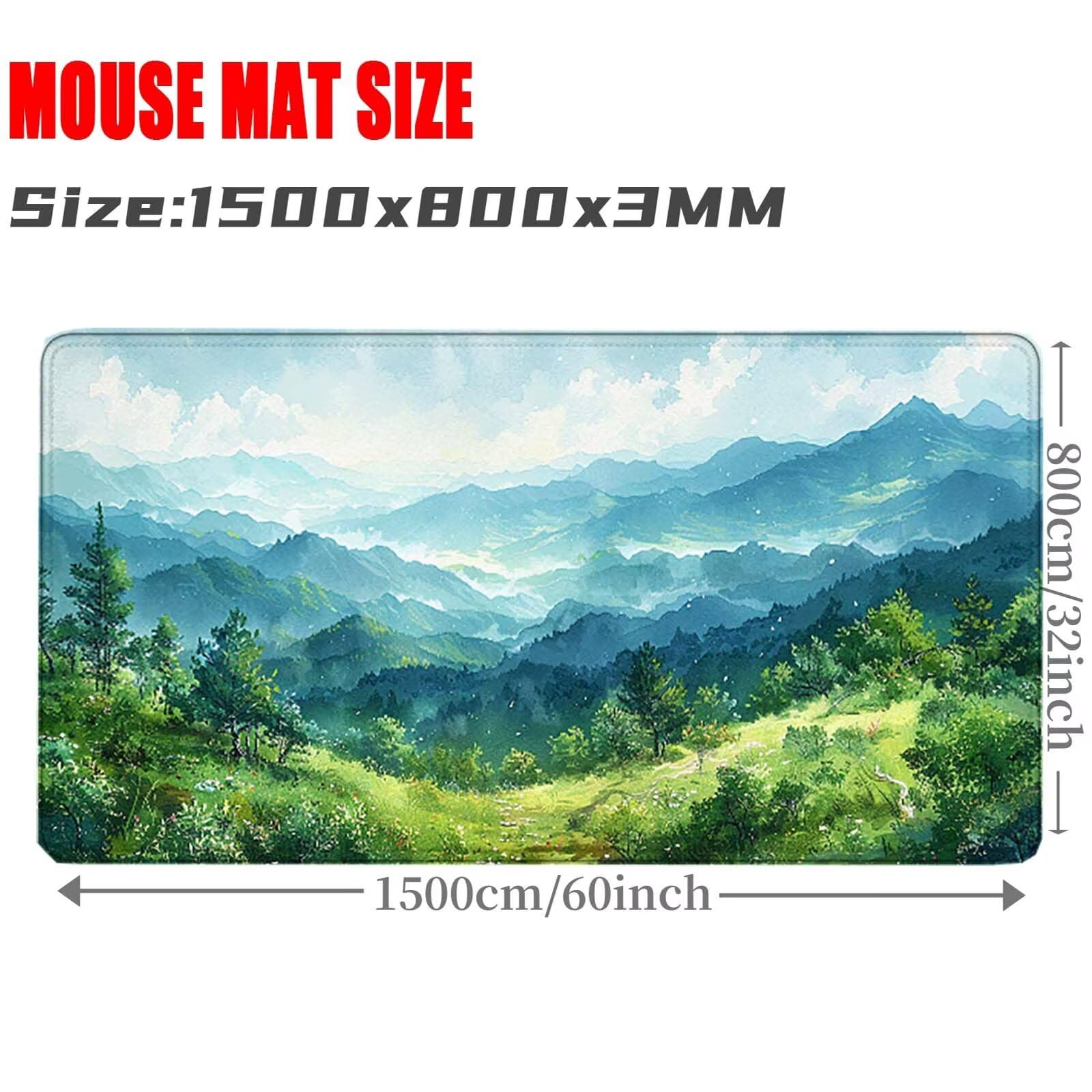 Verde Alfombrilla Ratón Paisaje Alfombrilla Gaming XXL 1500 x 800mm, Impermeable Mouse Pad con Bordes Cosidos Tapete Escritorio con Base de Goma Antideslizante para Gaming, Oficina -zzg25052LE93