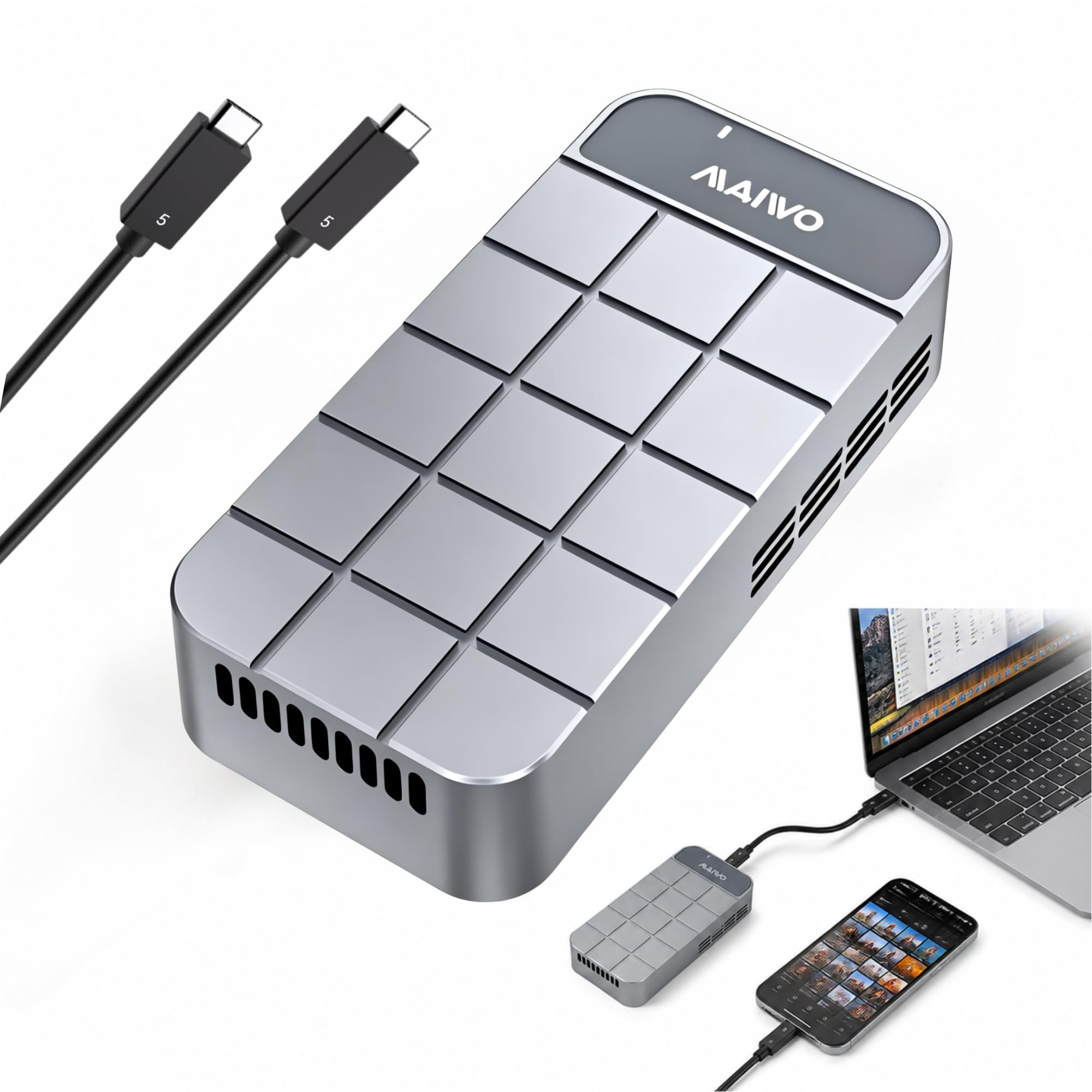 80 Gbps M.2 NVMe SSD obudowa z wentylatorem, aluminiowa obudowa kompatybilna z Thunderbolt5/USB4, obsługuje M.2 PCIe NVMe M-Key 2280/2280M SSD, obsługuje 8 TB pojemności
