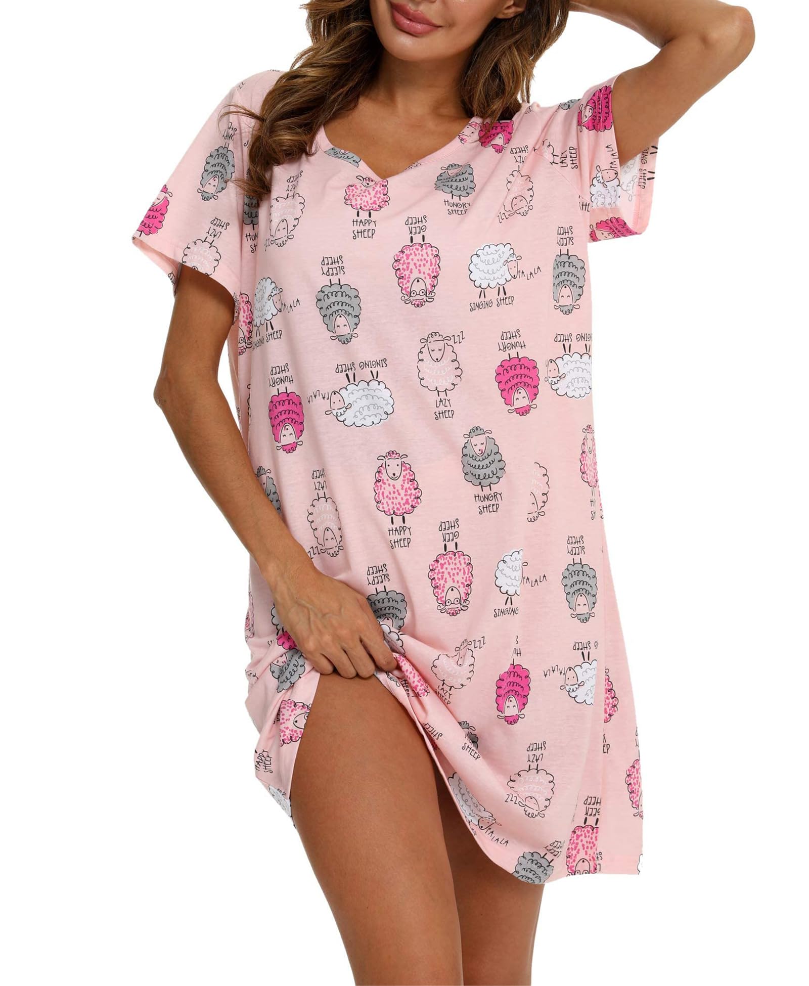 MIA LUCCE Damen Nachthemd Kurzarm & Schlafkleid Bequemes aus Baumwolle mit modischem Print für Schlaf & Freizeit Gr. S-3XL