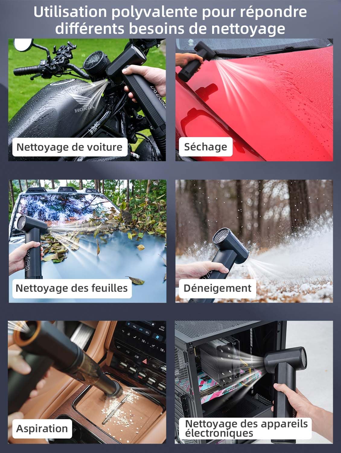Kica Jetfan Max Souffleurs de Feuilles sans Fil,Aspirateur souffleur léger avec Batterie Amovible 4000mAh*6S & Chargeur, Puissance d’Aspiration 331 km/h & 11m³/Min,Mode de Vitesse 1-100,buse Amovible