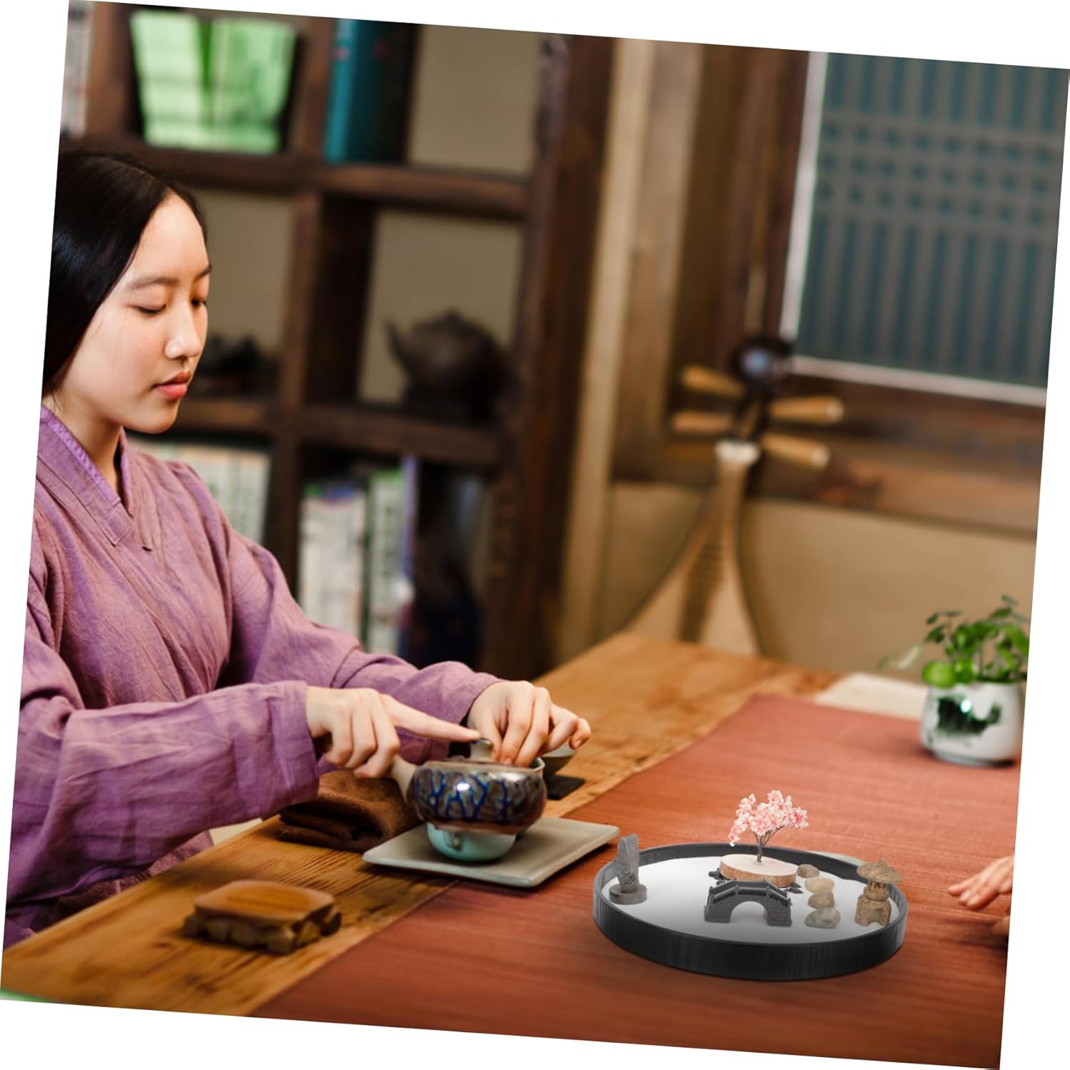 Vaguelly Zen Sand Table Decoration Set for Home and Office Miniature Japanese Zen Garden Accessories for Meditation and Decor Vintage Style Sandbox Artware