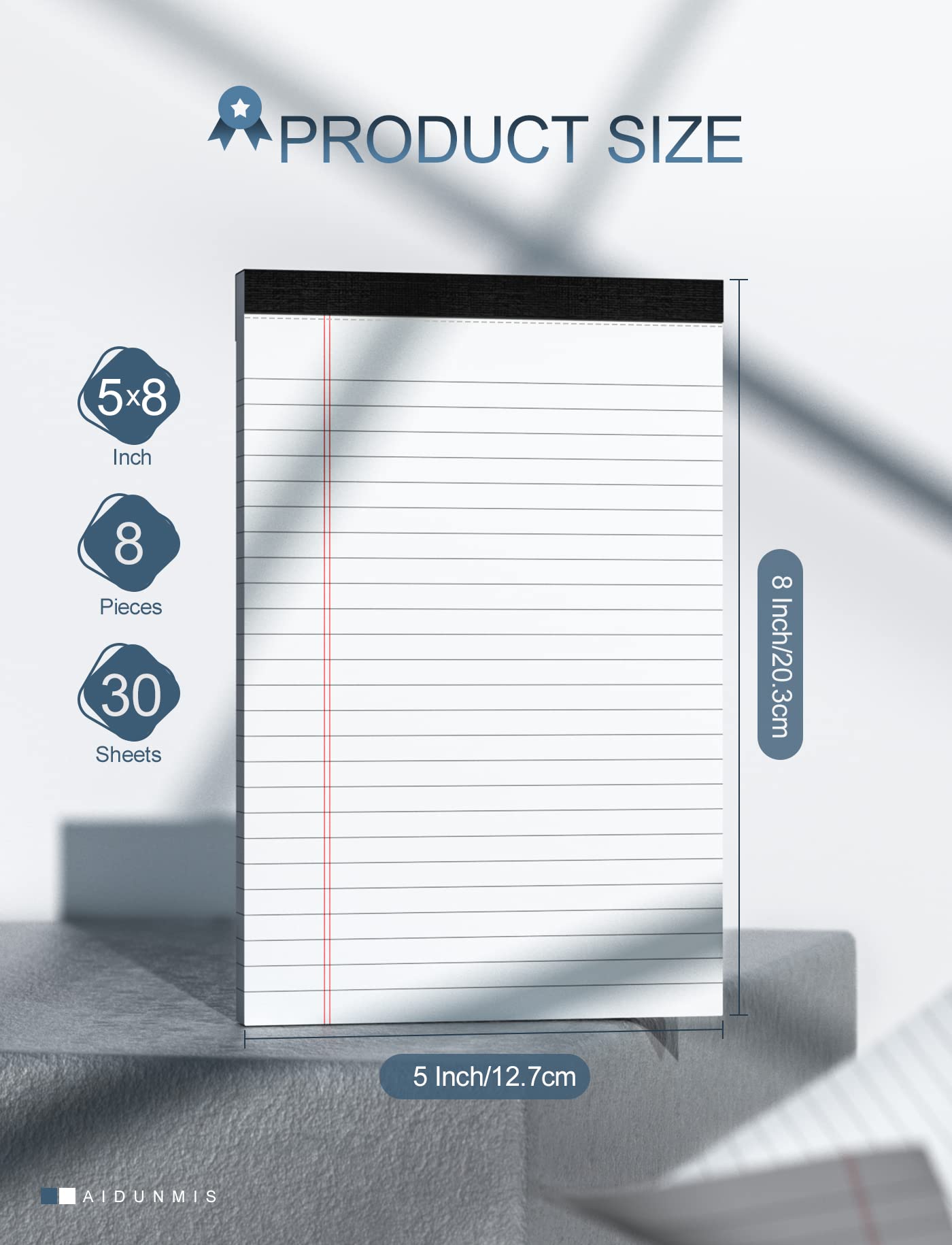 Notizblöcke, liniert, 12,7 x 20,3 cm, für Heimbürobedarf, kleine To-Do-Liste, Notizblock, schmal, liniert, 80 g/m², Papier für Schule, Weiß, 30 Blatt pro Notizblöcke für die Arbeit, 8 Stück