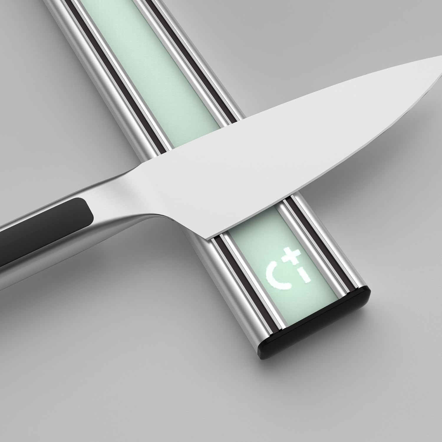 Silver Look Magnetic Knife Rack with Frosted Glass (600mm)