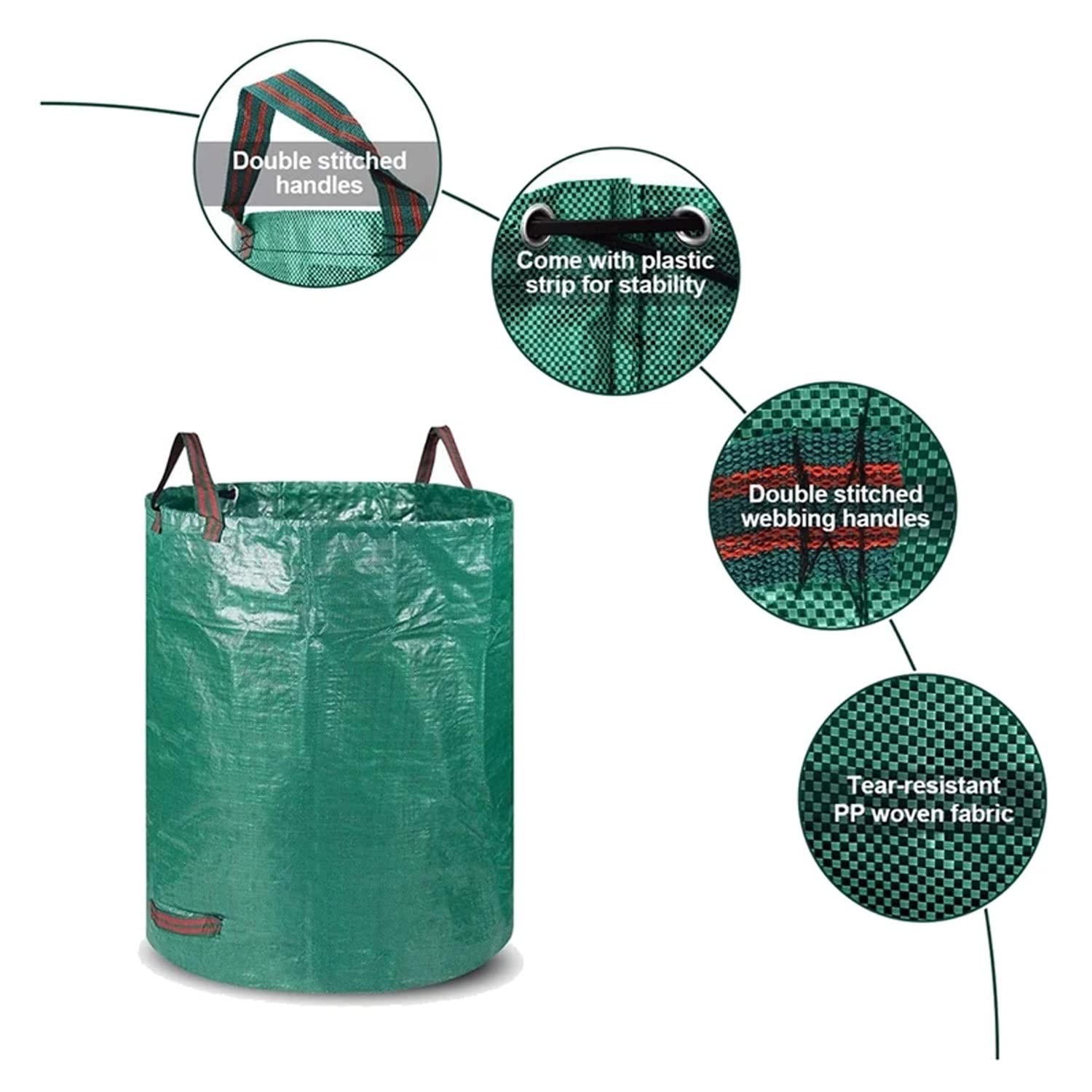 Gartensäcke Gartenabfallsack mit Griffen120L/272L/300L/400L/500L Laubsack für Gartenabfälle, UV-Stabil und Wasserabweisend für Gras Laub Gartenabfall Grünschnitt (Color : 3pcs, Size : 500L)