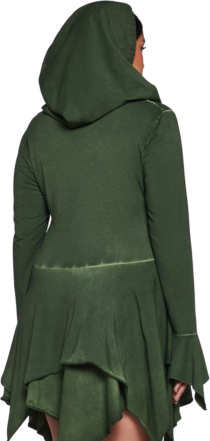 Dolls Kill F is for Fairies Hooded Mini Dress by Current Mood - Charcoal Wash Fabric Dress with Hoodie for Fairycore Fashion - Image 2