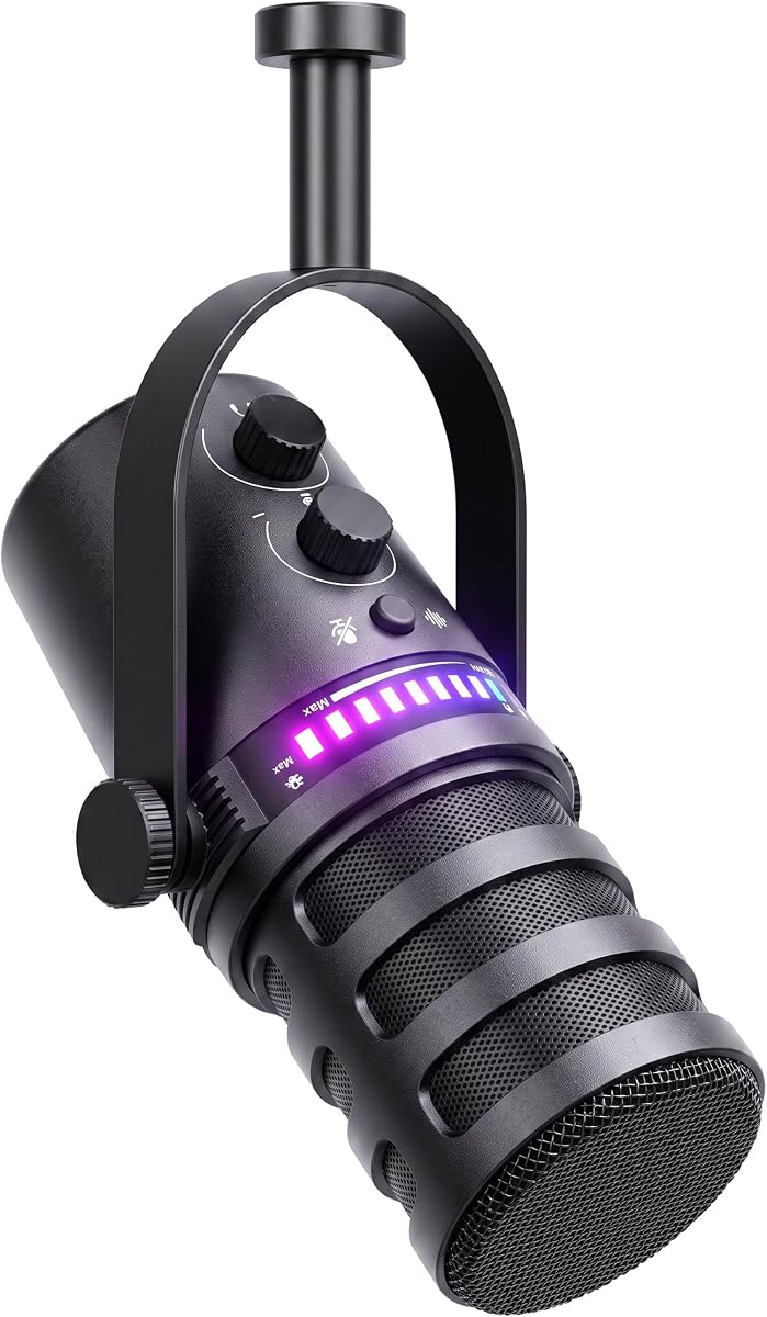 Micrófono de transmisión para Discord, micrófono RGB para PC | Pastilla supercardioide, cancelación de ruido, silencio con un toque, control de ganancia, conector de 3,5 mm, podcast, compatible con teléfonos inteligentes