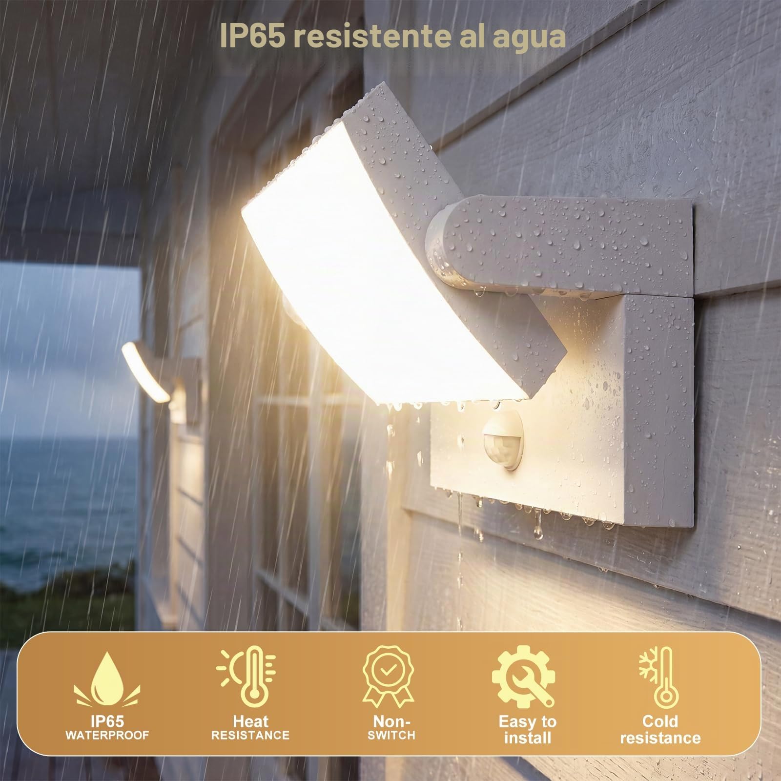 40W Aplique Pared Exterior con Sensor de Movimiento,40W 4000LM 3000K Blanco Cálido, Blanco Aplique de Pared Interior Rotación 350°,Impermeable IP65