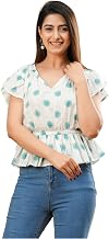 Pure Cotton Printed Tops for Women | Casual Tunic Short Kurti for Girls | Stylish V-Neck & Mandarin Collar Summer Top | 3/4 Bell Sleeve Western Top for Office & College Wear