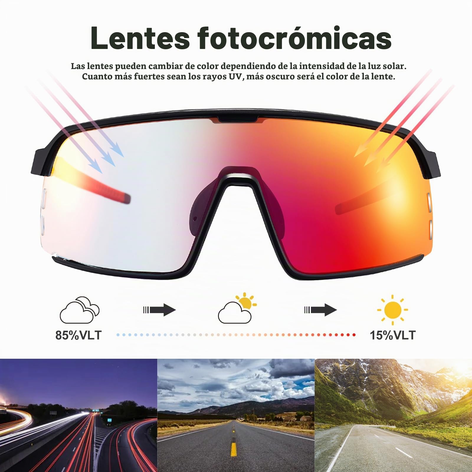 Odoland gafas deportivas hombre fotocromáticas gafas bicicleta gafas de sol para ciclismo UV400 lentes intercambiables gafas correr para MTB bicicleta running mujeres