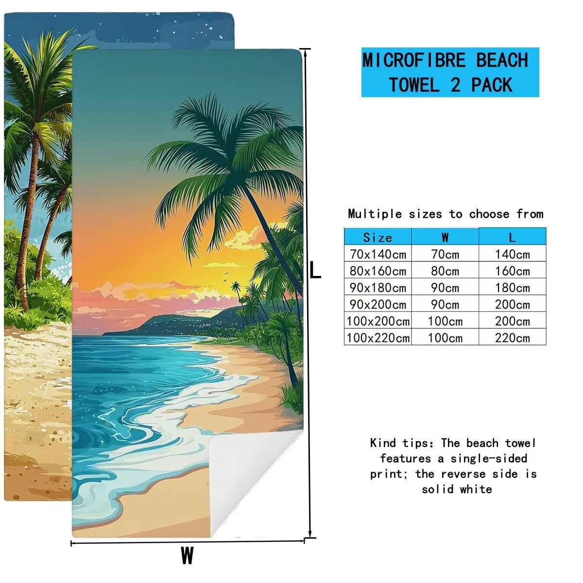 Telo Mare Microfibra, Telo Mare Grande 90x200cm 2 Pezzi, Asciugamano Palestra Donna Asciugatura Rapida, Antisabbia Asciugamano Microfibra, Leggero Asciugamani Palestra per Regalo (Paesaggio) -4520